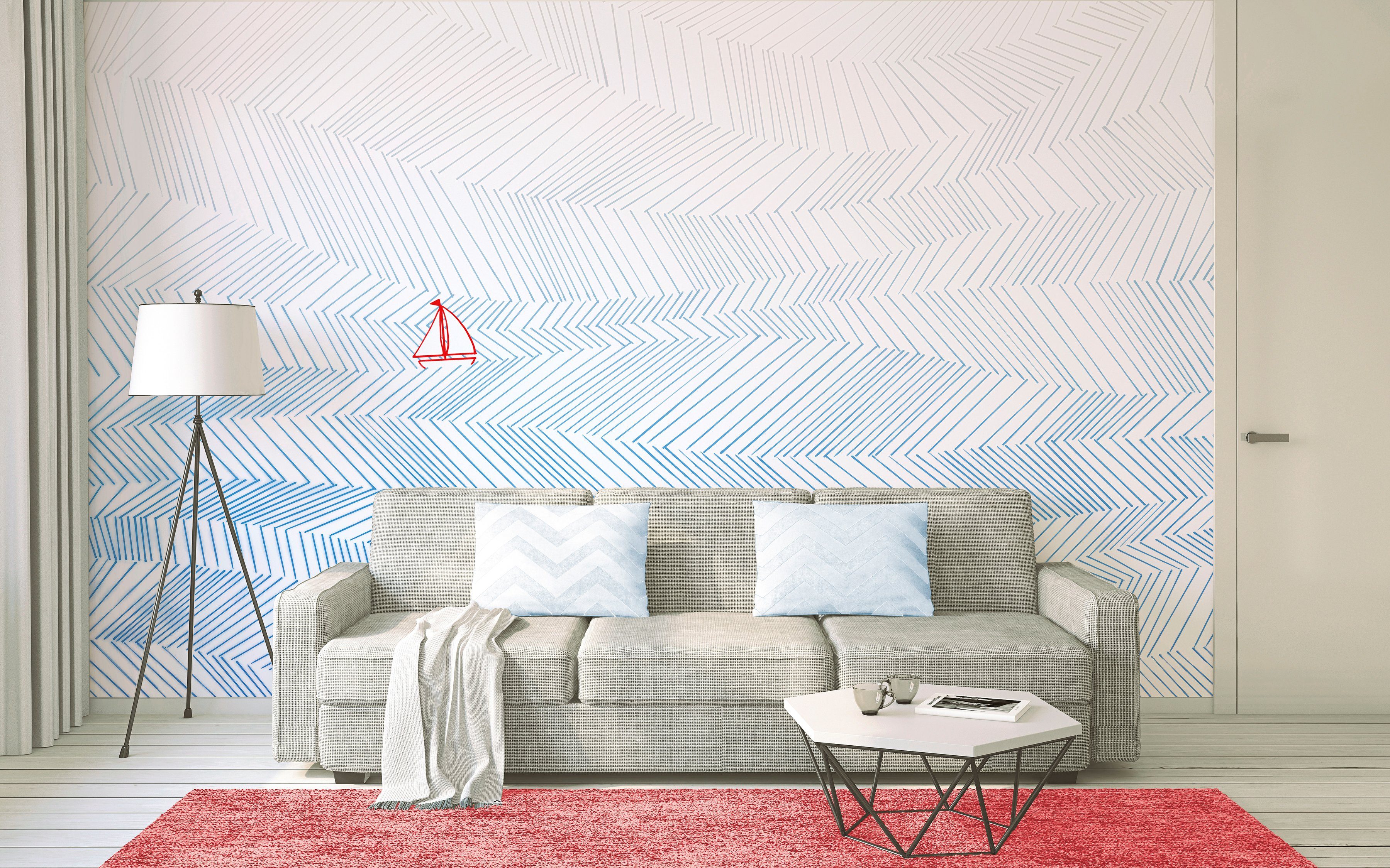 Architects Paper Fototapete Schräge, 47 Decke Wand, dunkelblau/rot/weiß Waves Artwork geometrisch, glatt, St), Vlies, (4 3, Atelier