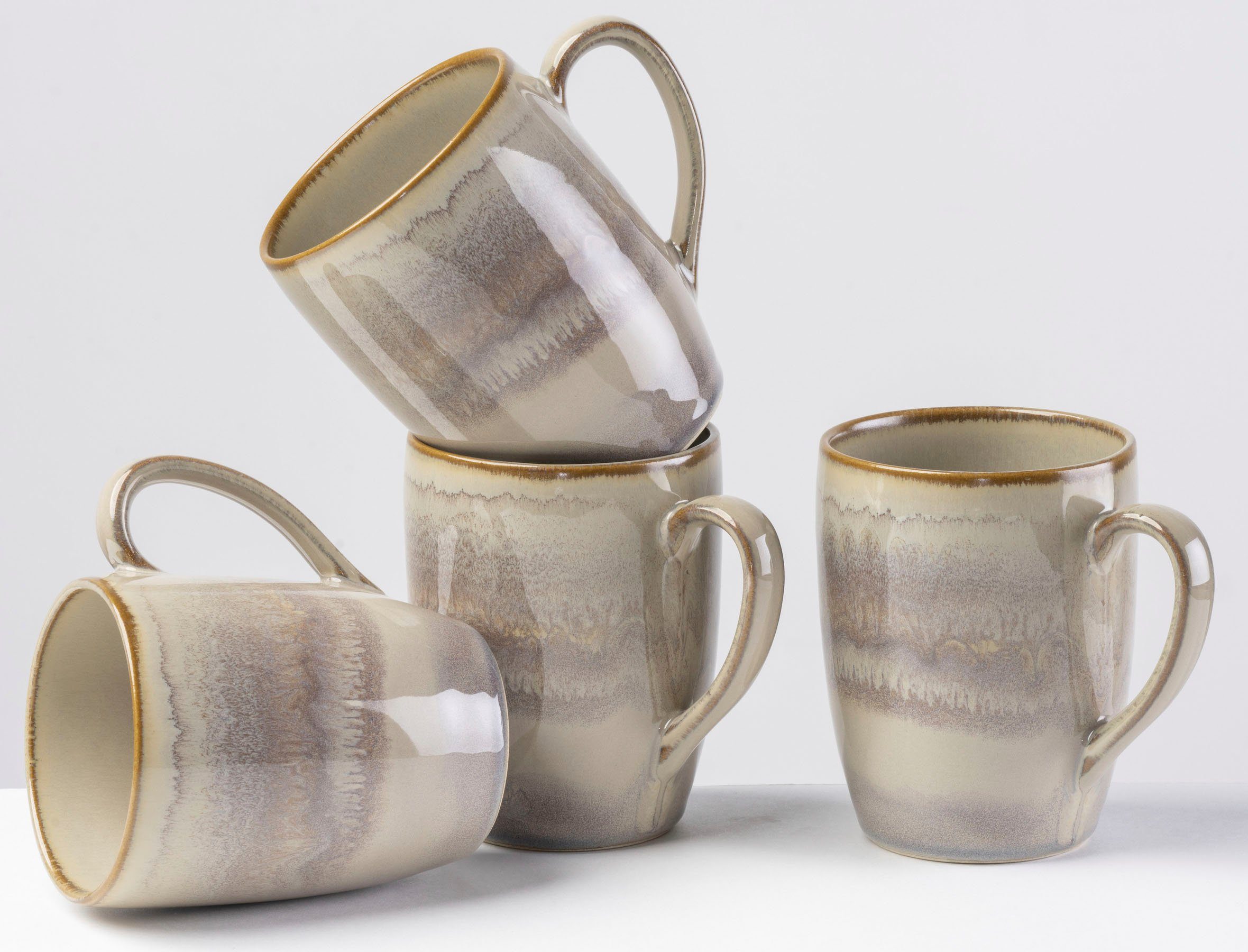 Gipfelstück Кружки Nebelwald, Steinzeug, Scandi-Style, Reaktivglasur, jedes Stück ein Unikat, 4-teilig