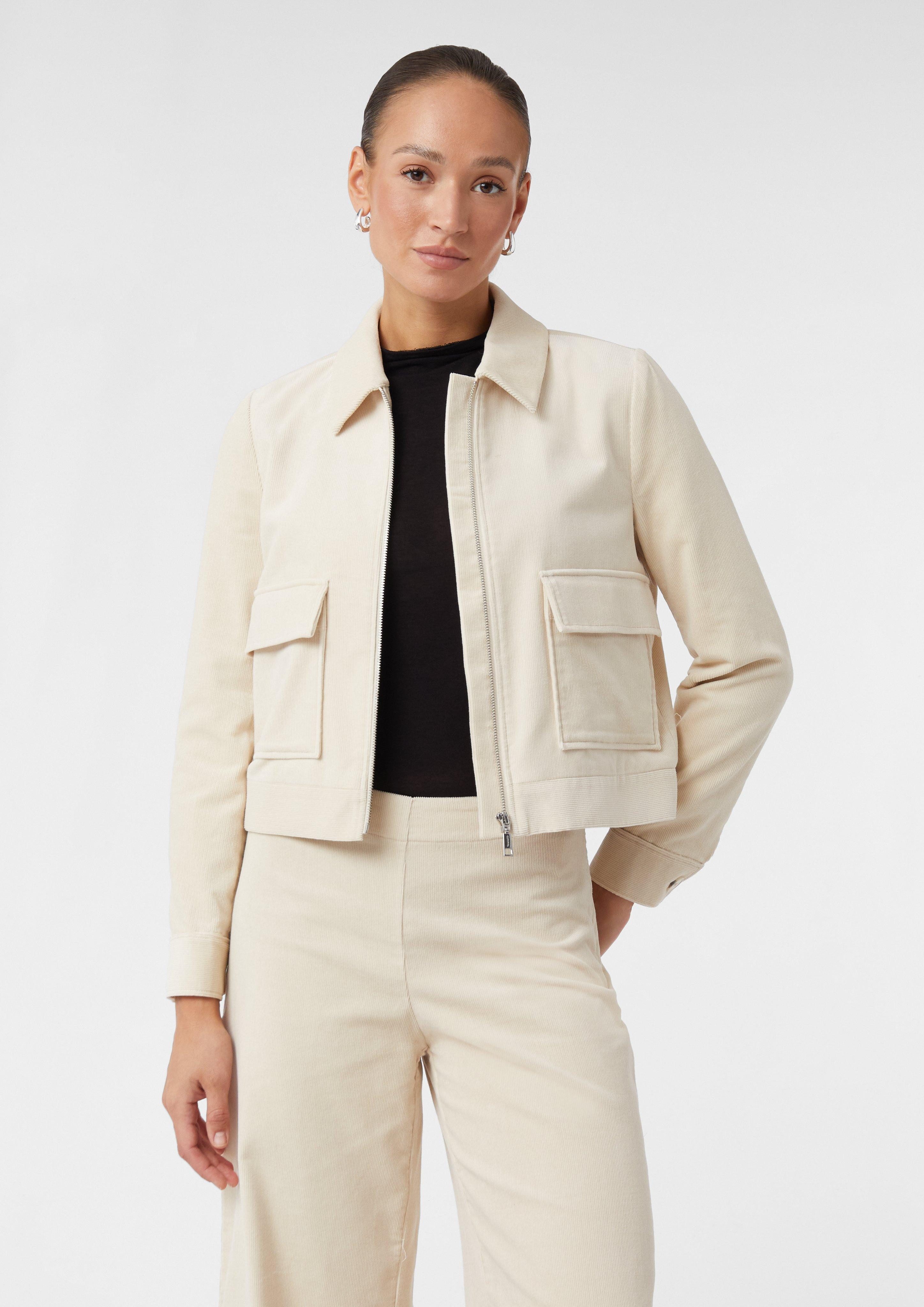 Blusenblazer Kurze Cordjacke mit aufgesetzten Taschen
