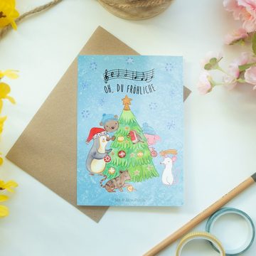 Mr. & Mrs. Panda Grußkarte Weihnachtsbaum schmücken - Eisblau - Geschenk, Nikolaus, Advent, Gruß, Hochglänzende Veredelung