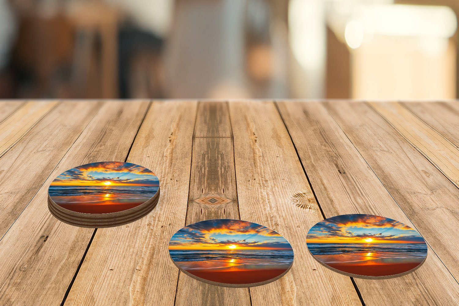 - Gläser, Zubehör Tassenuntersetzer, MuchoWow Glasuntersetzer Tasse, 6-tlg., Getränkeuntersetzer, für Strand Sonnenuntergang Korkuntersetzer, Meer - - Wolken Orange, Becher -