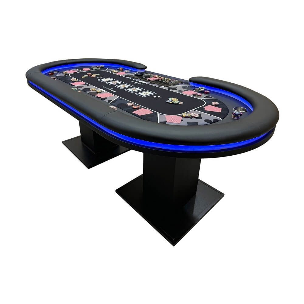 HOME DELUXE Spieltisch LED Pokertisch inkl. Pokerkoffer und Stühle STRAIGHT FLUSH, (1-tlg), 213 x 106 x 78 cm - für 9 Personen, inkl. Getränkehalter & Chiptray – Bild 4 von 5