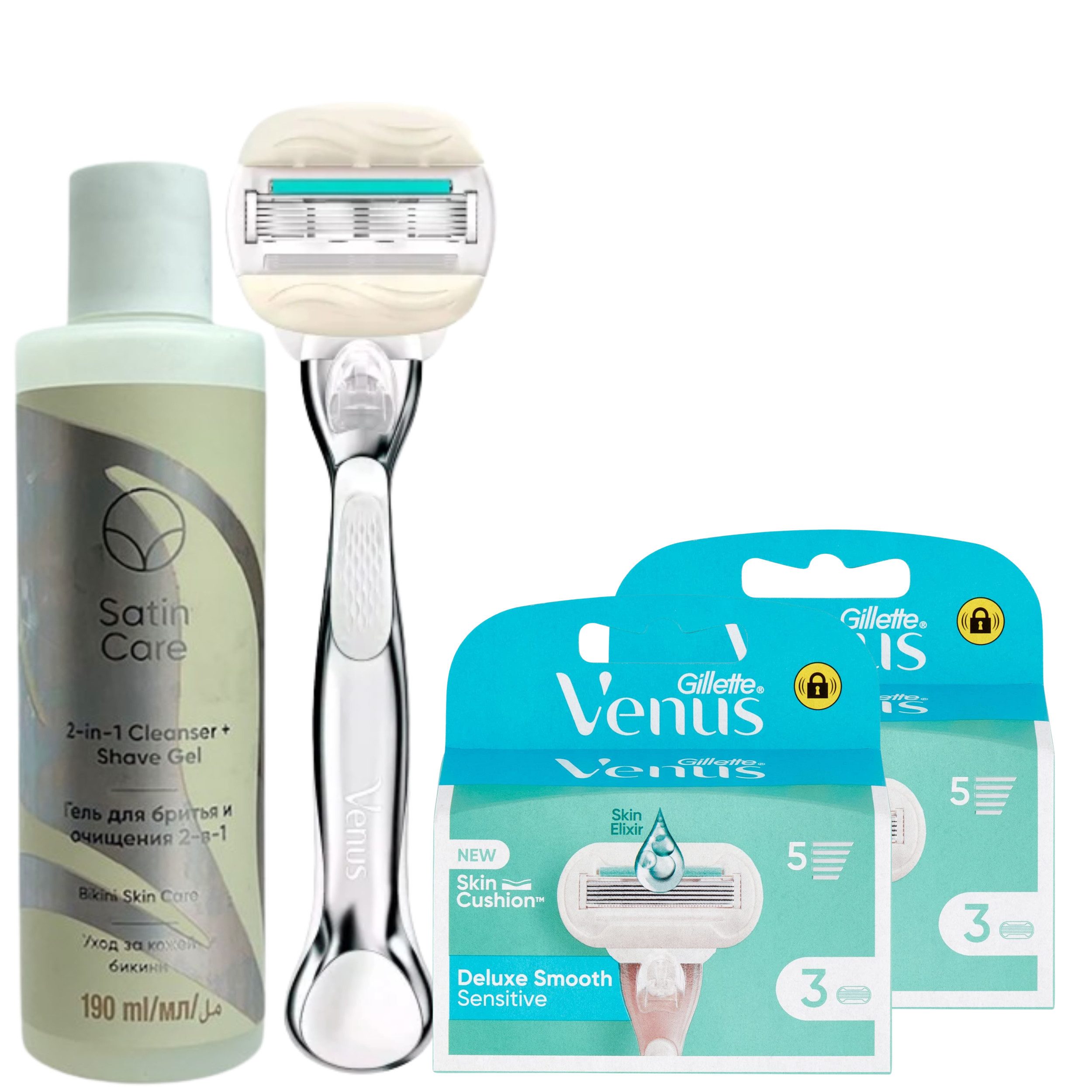 Gillette Venus Rasierset Comfortglide Sensitive, 4-tlg., für empfindliche Haut mit Gel, Rasierer & 6 Ersatzklingen