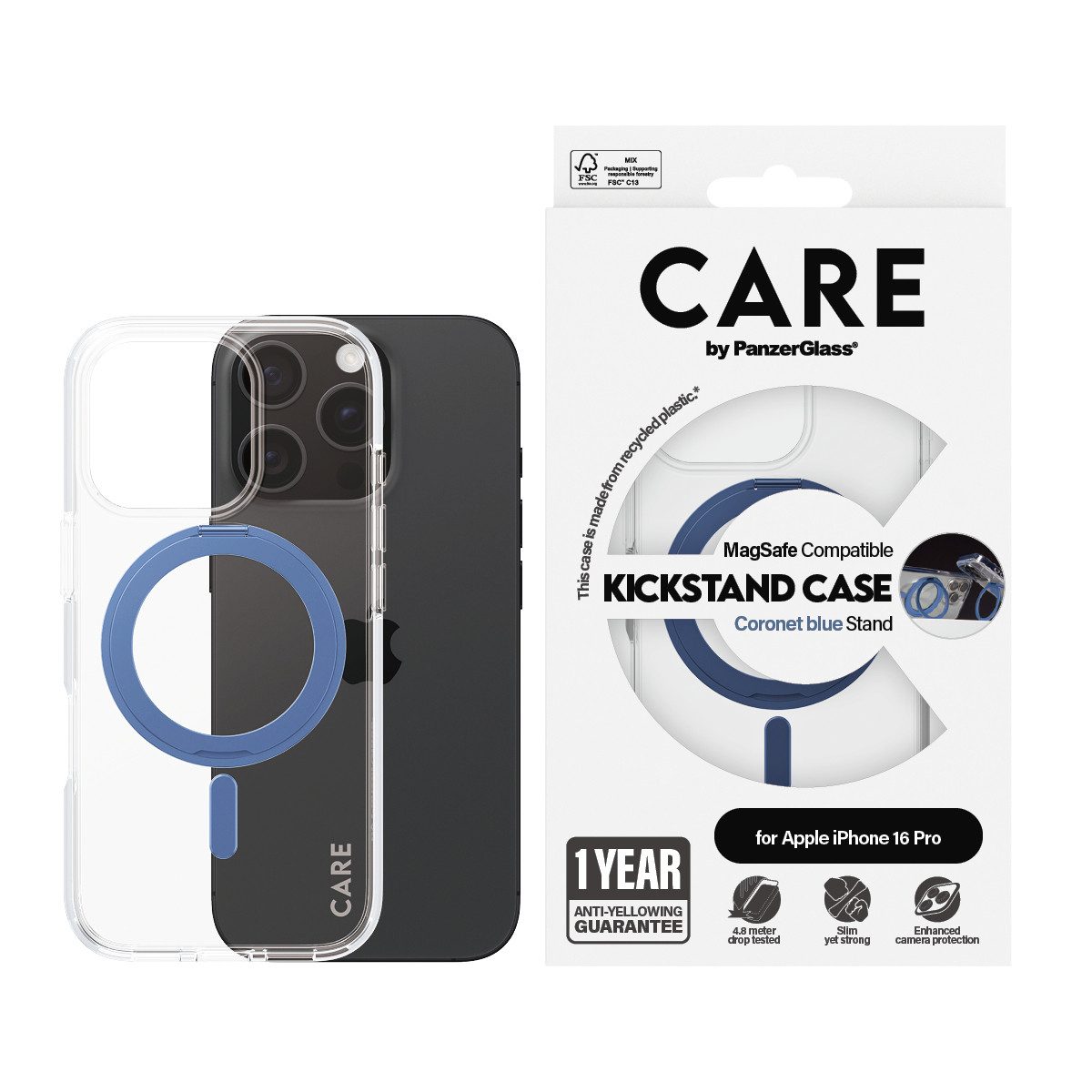 CARE by PanzerGlass Handyhülle MagSafe Compatible Kickstand Case für iPhone 16 Pro, Backcover, Schutzhülle, Handyschutzhülle, Case, Schutzcase, stoßfest