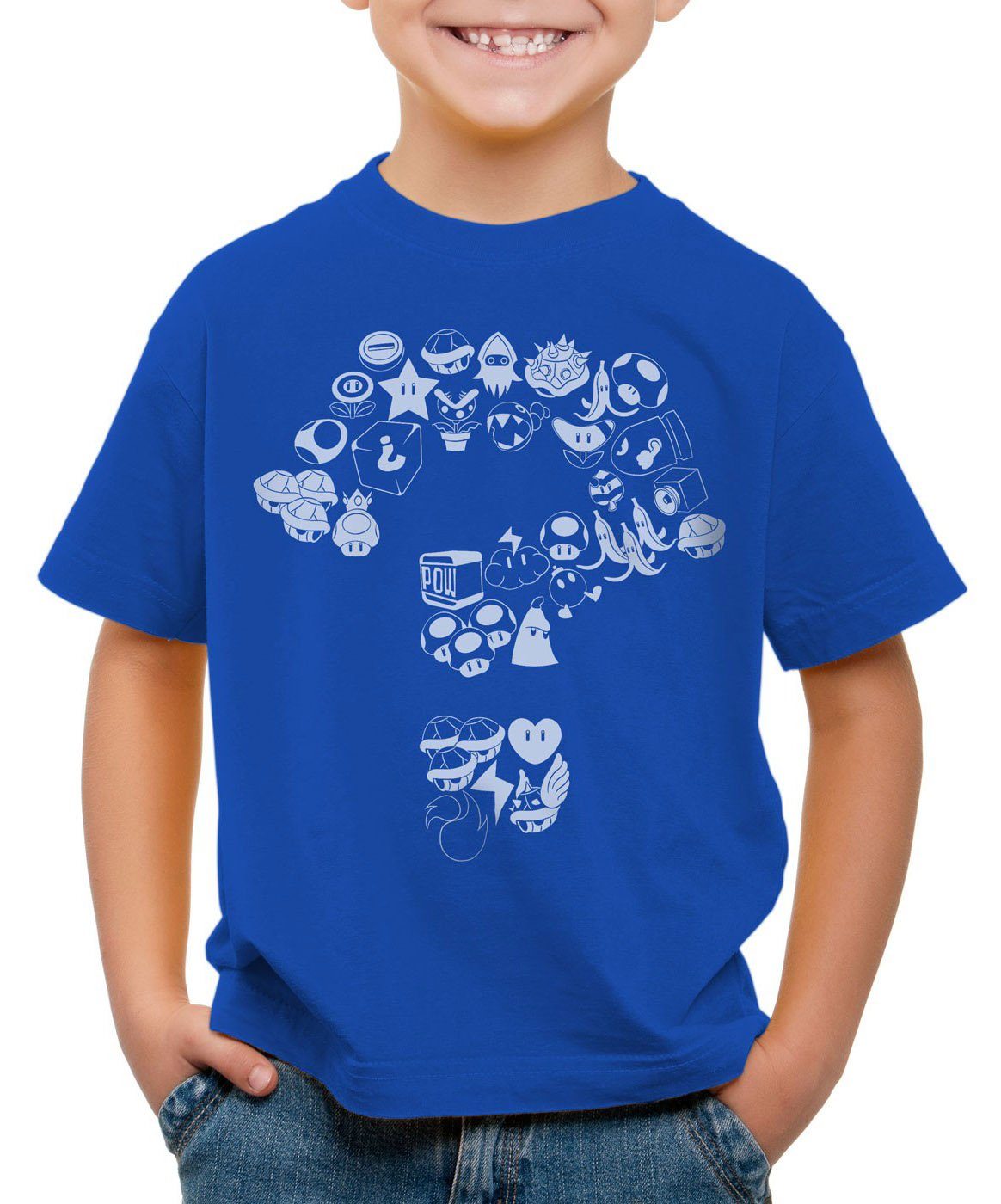 style3 Print-Shirt Kinder T-Shirt Mario Items level videospiel konsole super world blau | T-Shirts