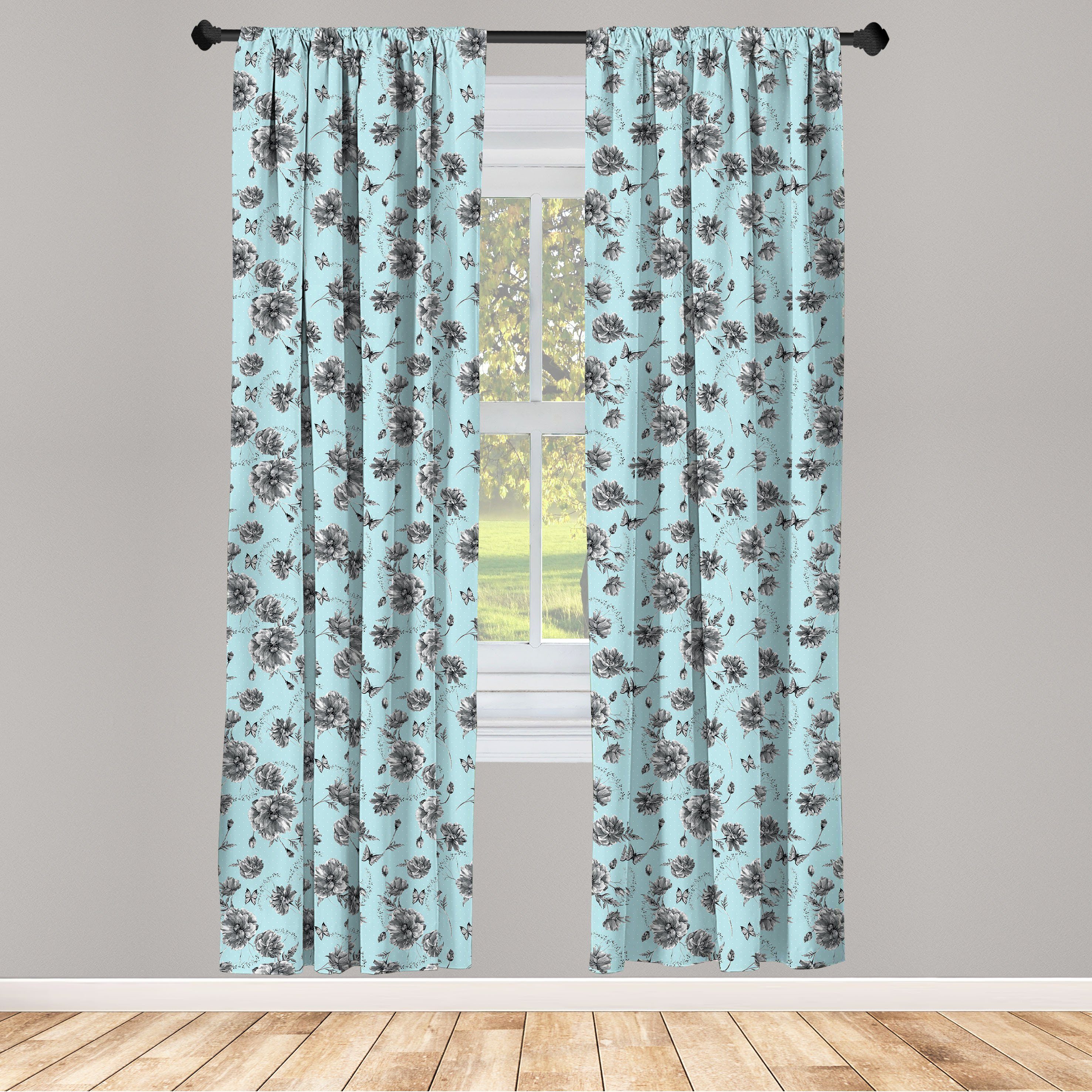 Gardine Vorhang für Wohnzimmer Schlafzimmer Dekor, Abakuhaus, Microfaser, Jahrgang monochrome Wildflowers | Fertiggardinen