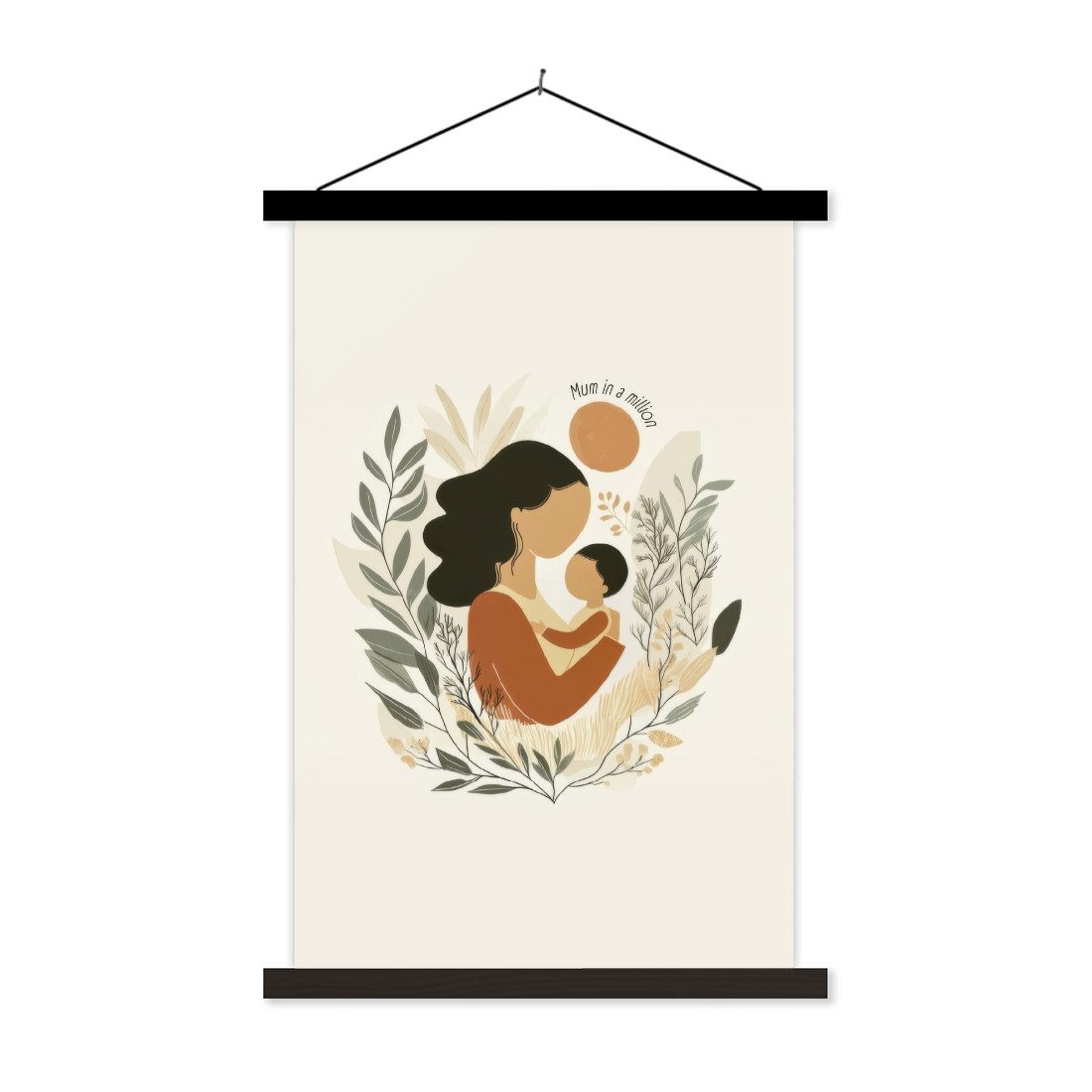 MuchoWow Poster Illustration - Zitat - Mutter, (1 St), Bilderleiste, Bilderrahmen, Magnet Rahmen, Holz, 60x90 cm