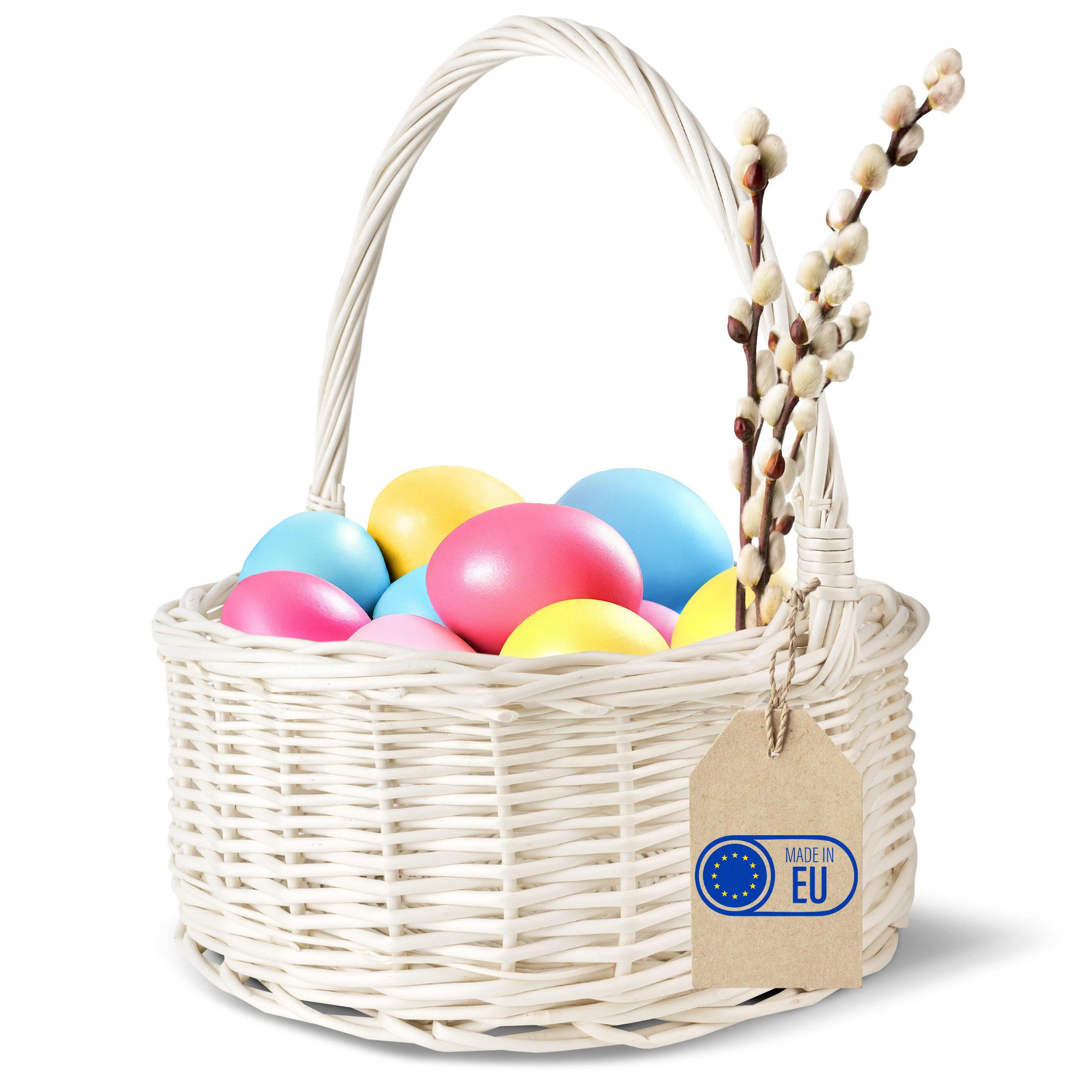 Creative Deco Dekokorb Osterkorb Oval Weidenkorb mit Henkel Garten, 30x30x32 cm (2 cm)