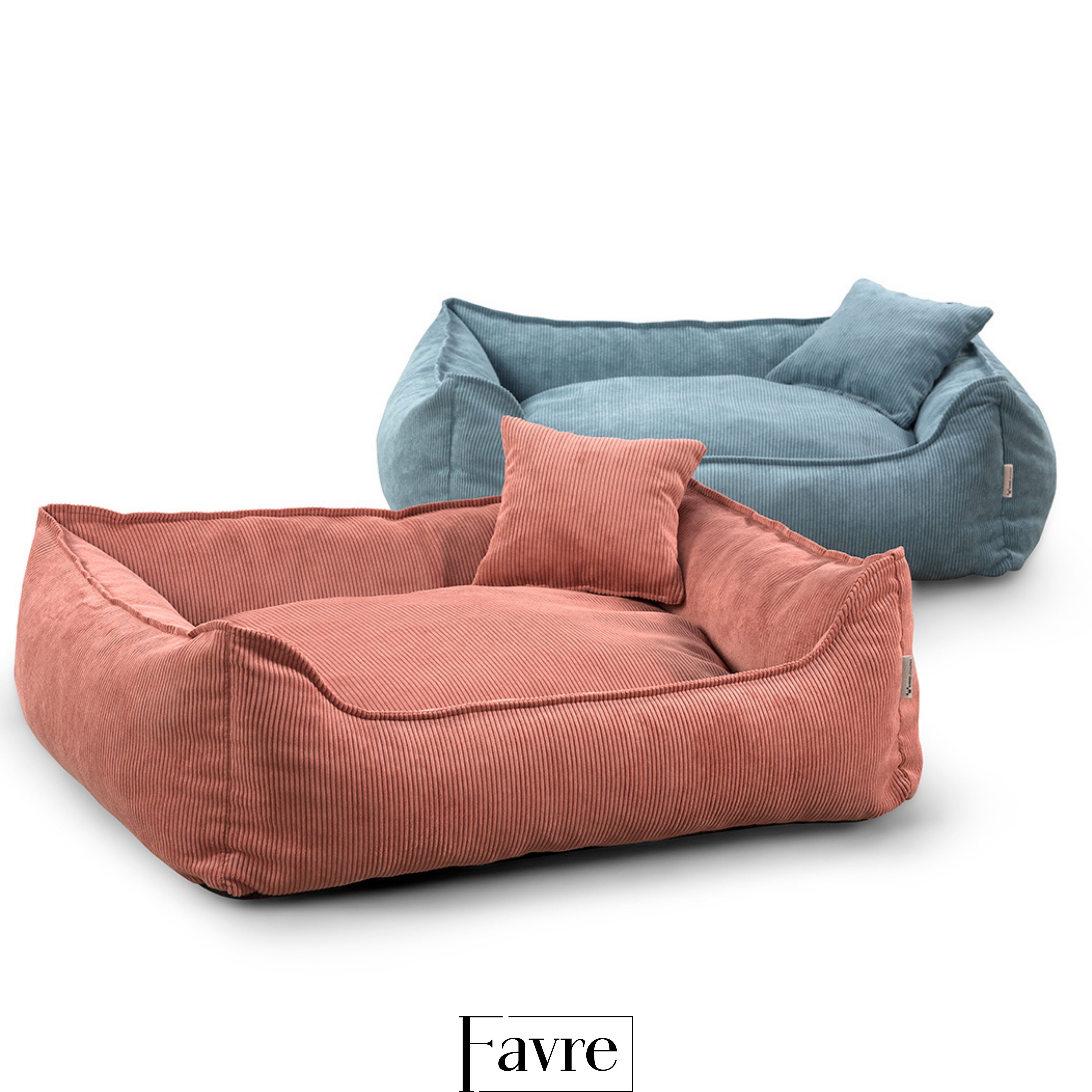 FAVRE Tierbett Hundebett Lucky mit abnehmbarem, waschbarem Cord-Bezug, 100% Polyester, verschiedene Größen, Gratis Kopfkissen