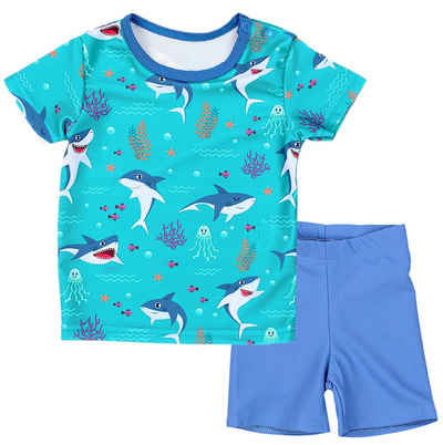 Aquarti Badeanzug Baby Jungen Zweiteiliger Kinder Badeanzug T-Shirt Badehose UV-Schutz