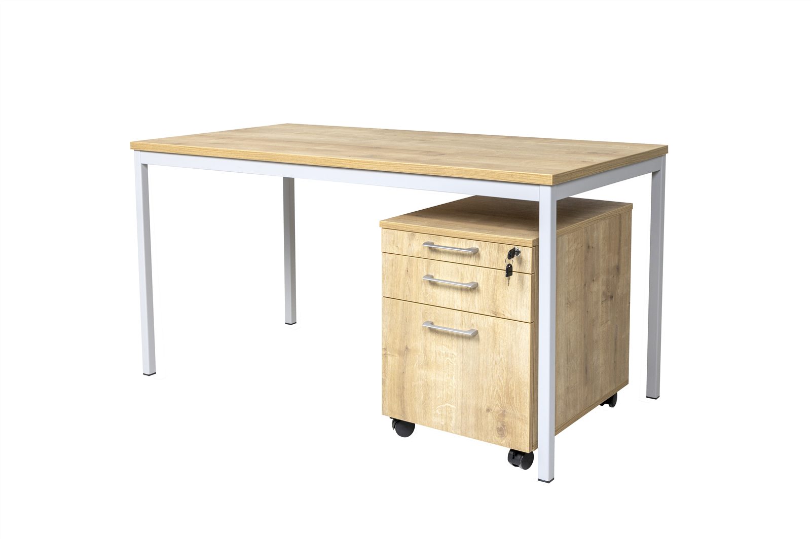 Furni24 Schreibtisch Schreibtisch Dekor, und Rollcontainer, cm Saphir Holz, 140X80X75 Eiche
