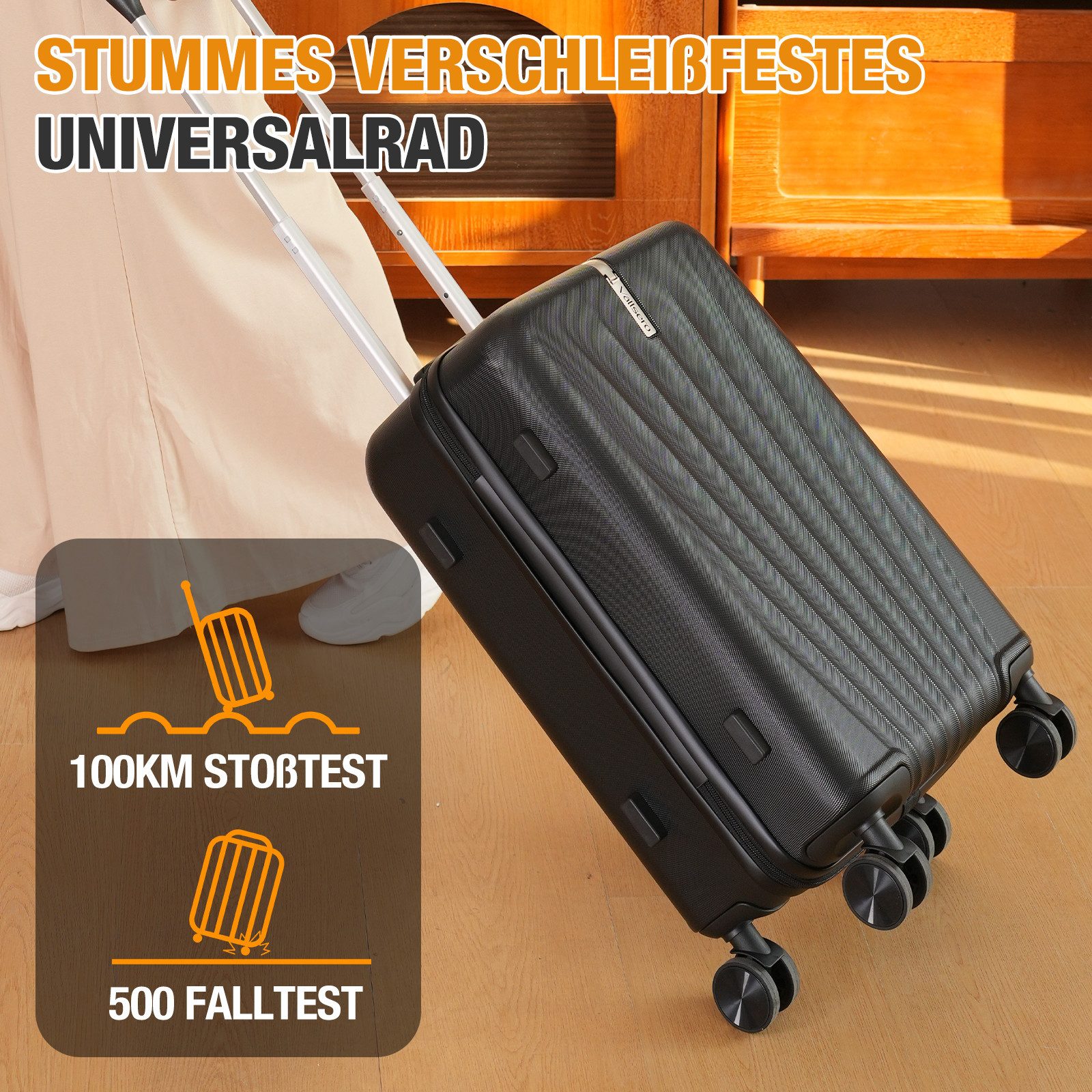 VALLSERO Trolleyset M-L-XL-Set, Gepäck mit Kosmetiktasche, Hartschalen-Koffer, 5-teiliges Set, hochfestes ABS-Gehäuse, 360° geräuschloses Rad – Bild 5 von 5