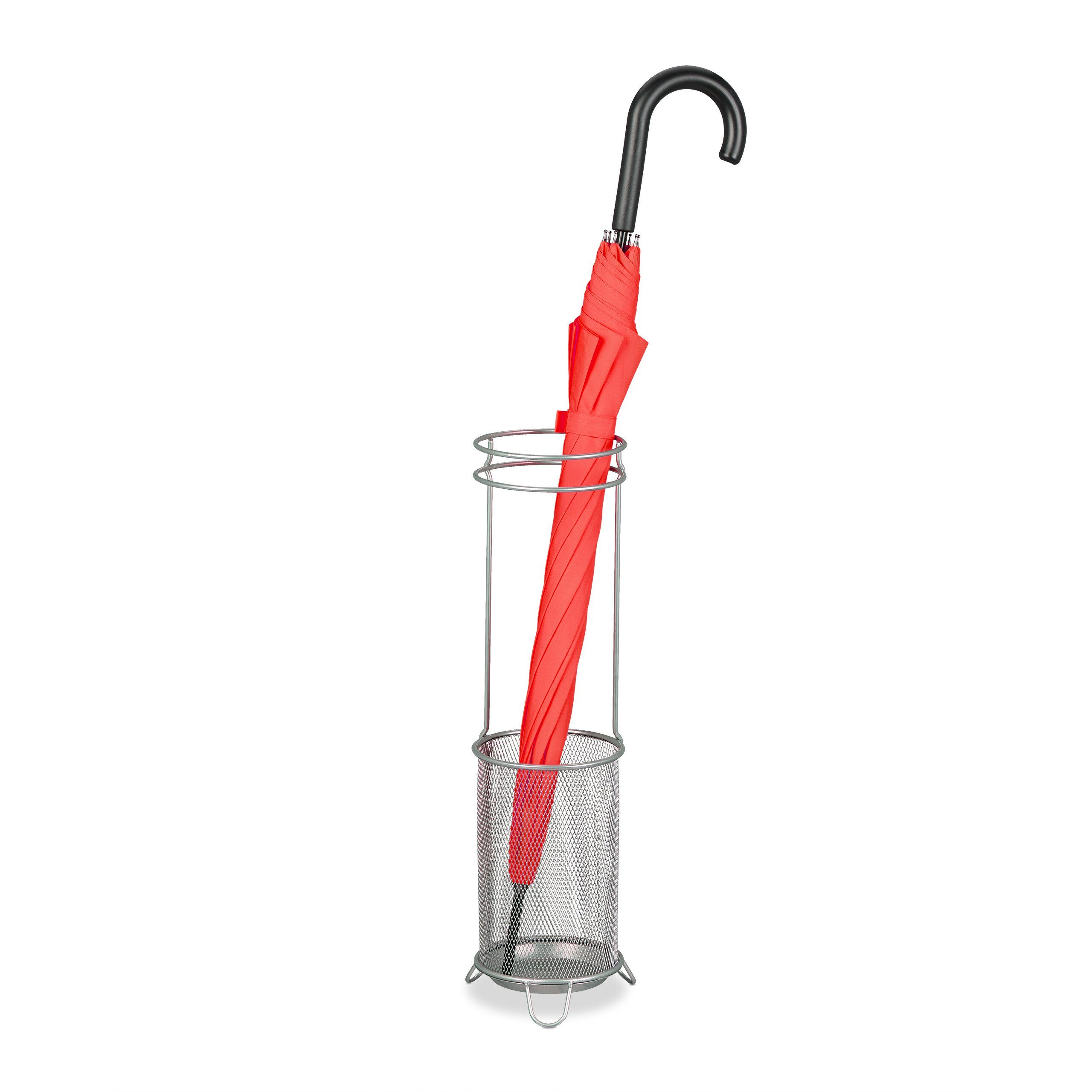 relaxdays Schirmständer Regenschirmständer aus Metall, silber günstig online kaufen