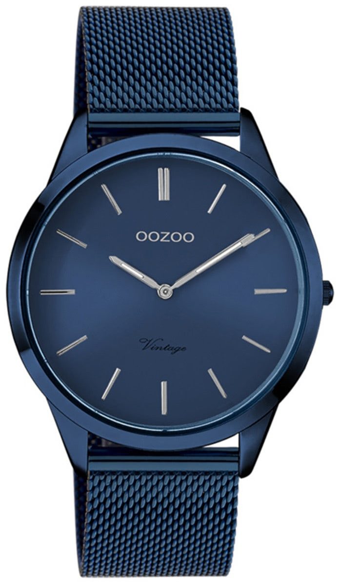 OOZOO Quarzuhr Oozoo Damen Armbanduhr blau, (Analoguhr), Damenuhr rund, mittel (ca. 38mm) Edelstahlarmband, Fashion-Style