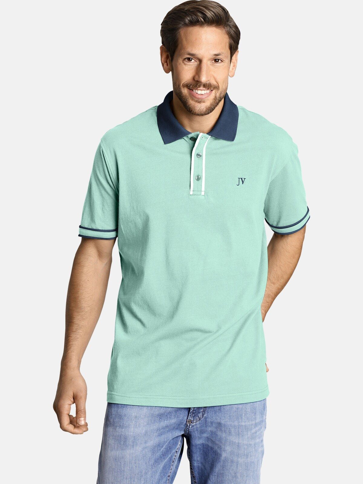 Jan Vanderstorm Poloshirt ISFRIED weiche Baumwolle, Comfort Fit türkis