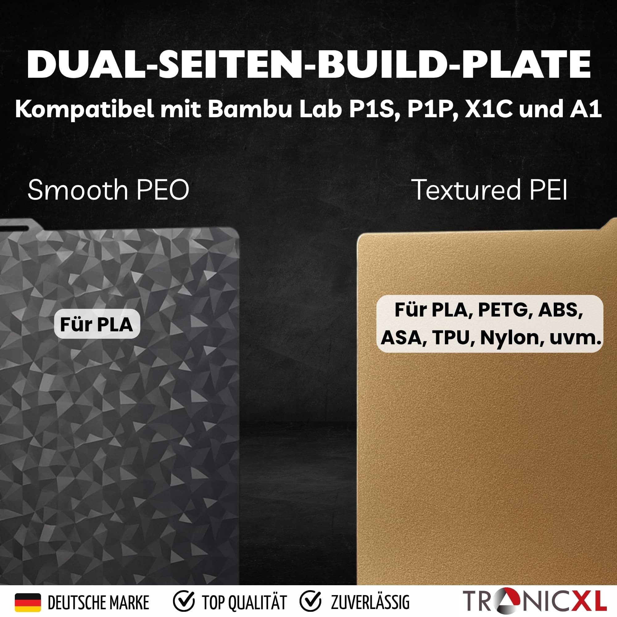 TronicXL 3D-Drucker 2x für Bambulab Druckplatte Textur PEI PEO A1 P1P P1S X1 3D Drucker, Druckbett für Bambu Lab Effekt