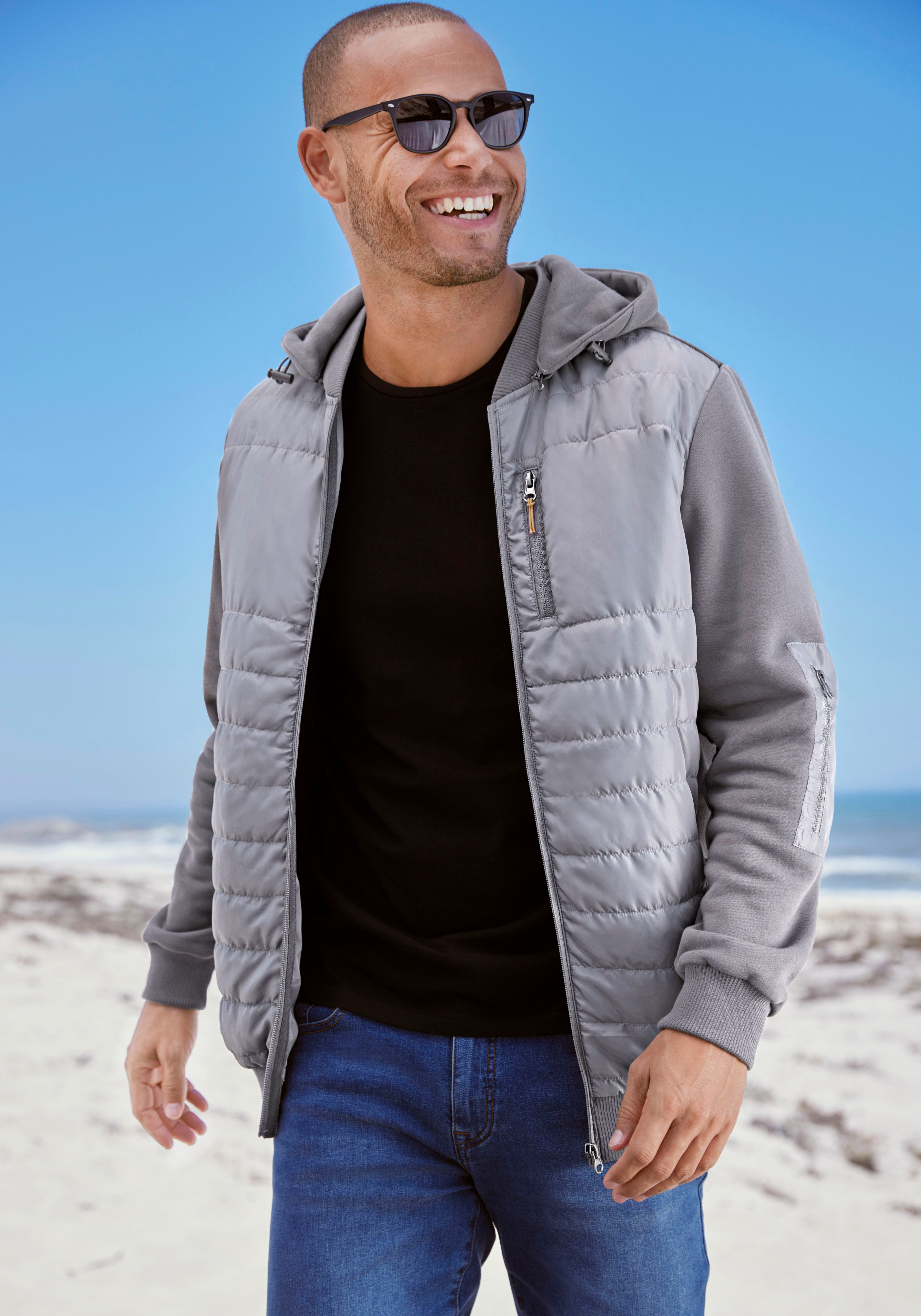 H.I.S Kapuzensweatjacke im vorderen Bereich gesteppt, mit abnehmbarer Kapuze