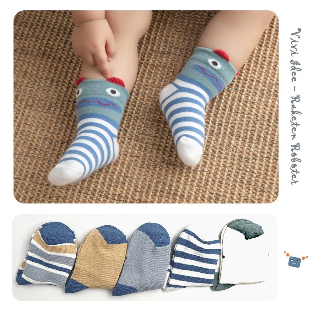 Vivi Idee Socken 5/10 Paar Kinder Baumwolle Socken Set, Sneakersocken Strümpfe füßlinge (10-Paar) 1-5 Jahre, Sport Kindersocken für Jungen, Roboter