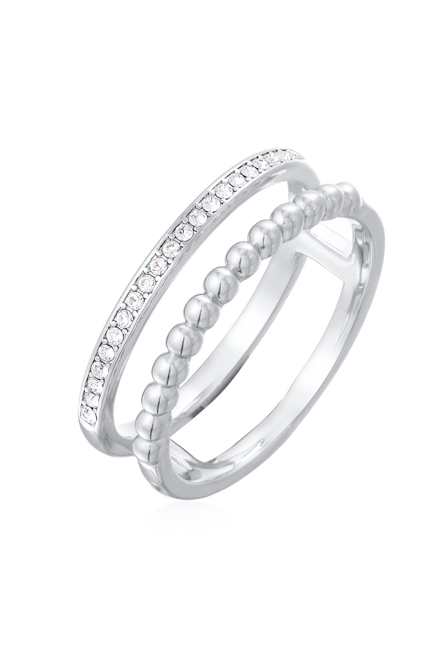 Elli Ring-Set Zweireihig Kugel Silberfarben Kristallen, günstig online kaufen