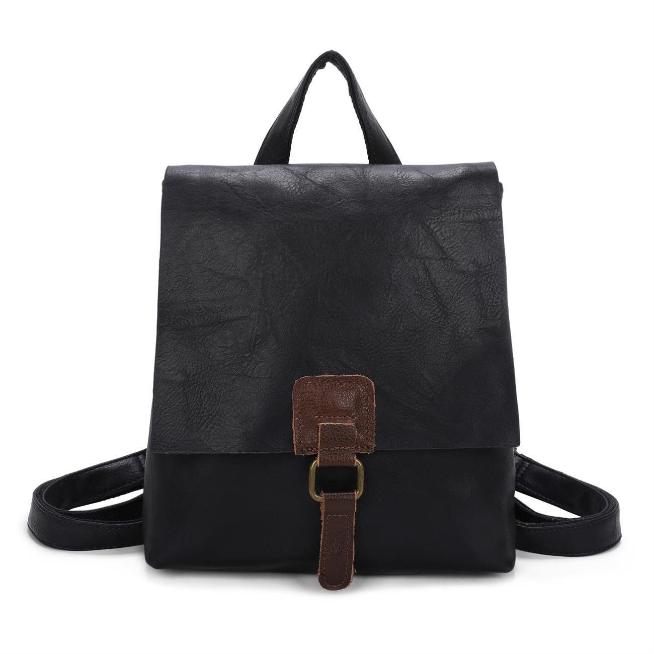 ITALYSHOP24 Rucksack Damen Schultertasche Backpack Umhängetasche CrossBody Leder Optik Bag, Geräumiges Hauptfach, praktische Fächer, komfortabel, leicht & robust