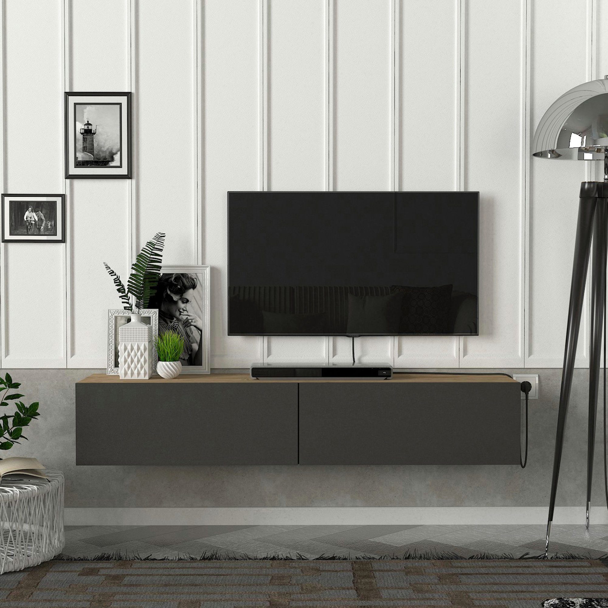 en.casa TV-Schrank »Toivakka« Fernsehschrank 135x31x25cm Eiche-Optik/Anthra günstig online kaufen