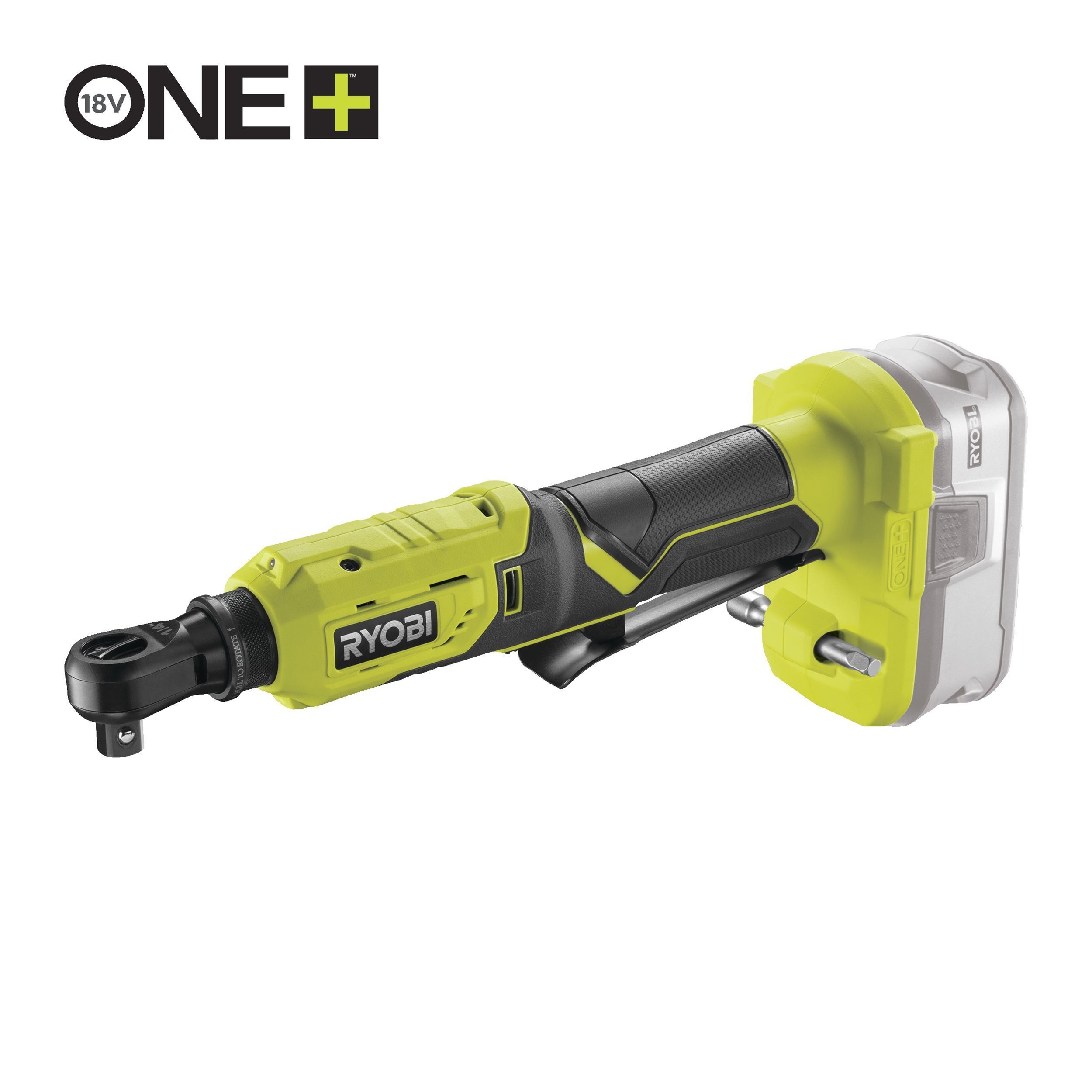 RYOBI Akku-Ratschenschrauber 18V One+ R18RW2 Ratschenschrauber, 60 Nm, 1/4 Zoll Ratschenschrauber mit 60 Nm Drehmoment, drehbarer Kopf