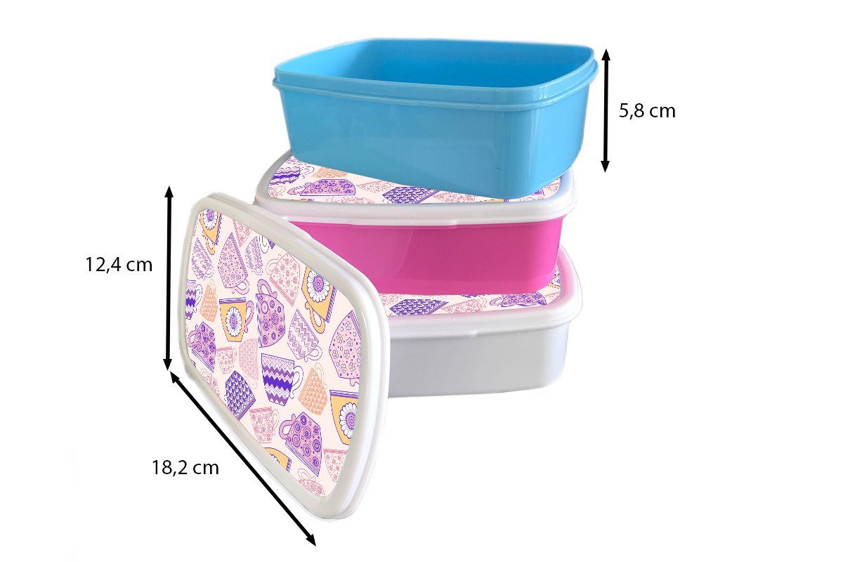 Muster - für Kinder, Teetassen Lunchbox MuchoWow Erwachsene, - Tee, (2-tlg), Brotbox Mädchen, Kunststoff Brotdose Snackbox, Kunststoff, rosa