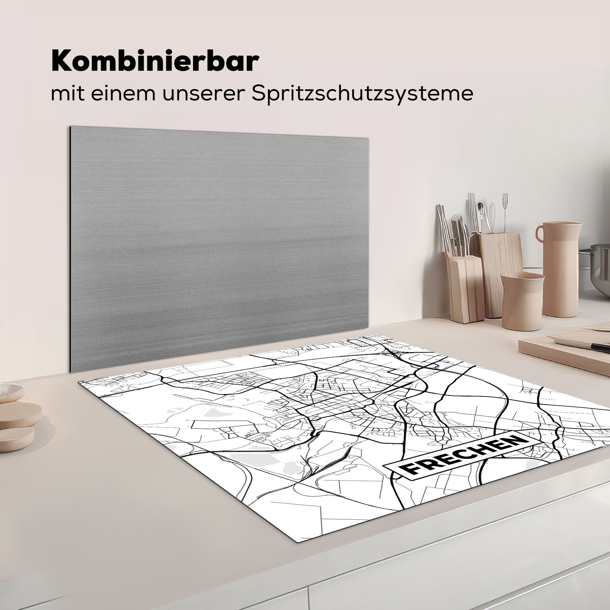 MuchoWow Herdblende-/Abdeckplatte tlg), Vinyl, 78x78 - Ceranfeldabdeckung, cm, Karte, Arbeitsplatte (1 küche Karte Stadtplan - für - Frechen