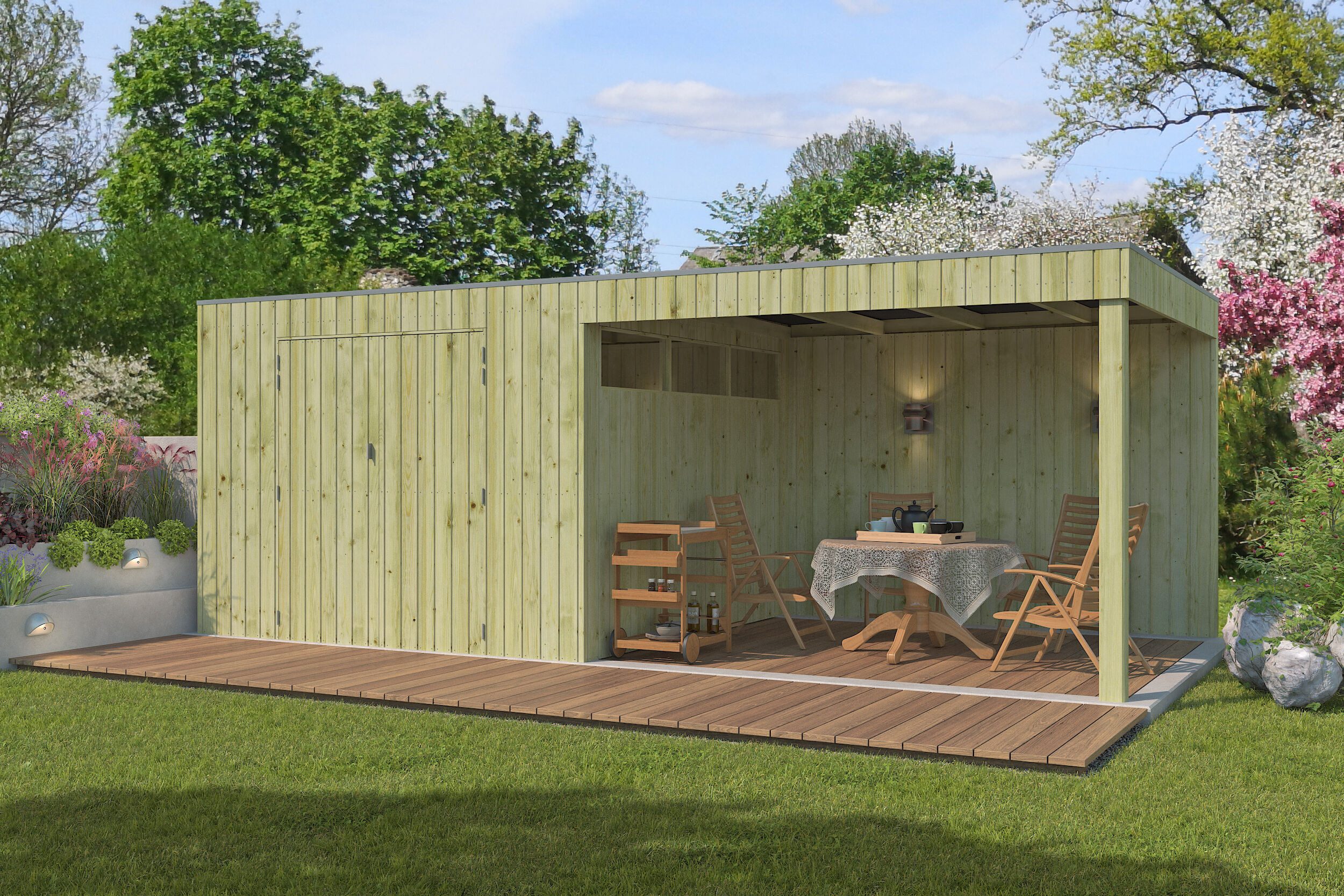 Fjordholz Gartenhaus QBV-Line 8,88 m² + 300 cm Anbau