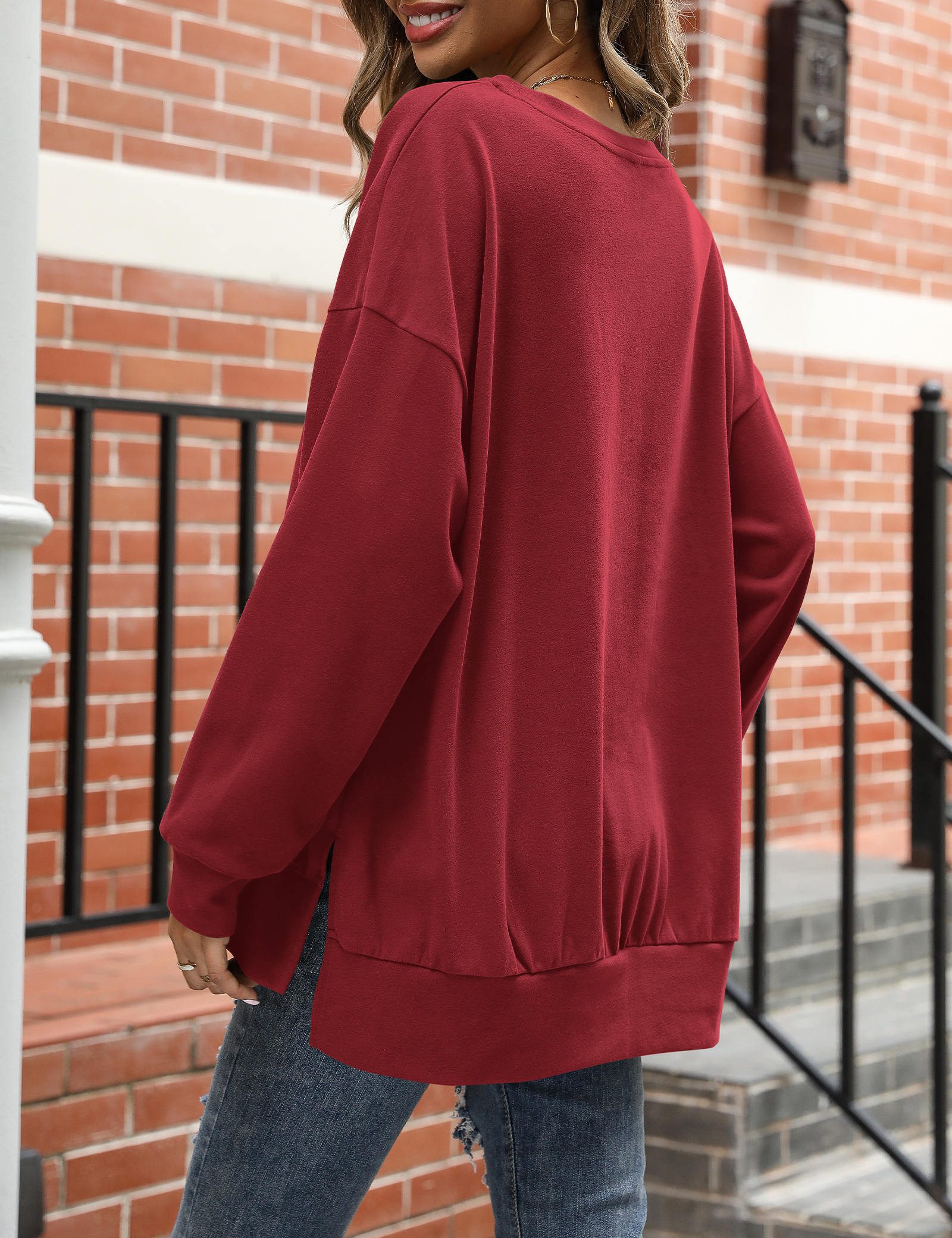 Beluring Sweatshirt Damen Sweatshirt Langarm Loose Fit Rundhals Seitenschli günstig online kaufen