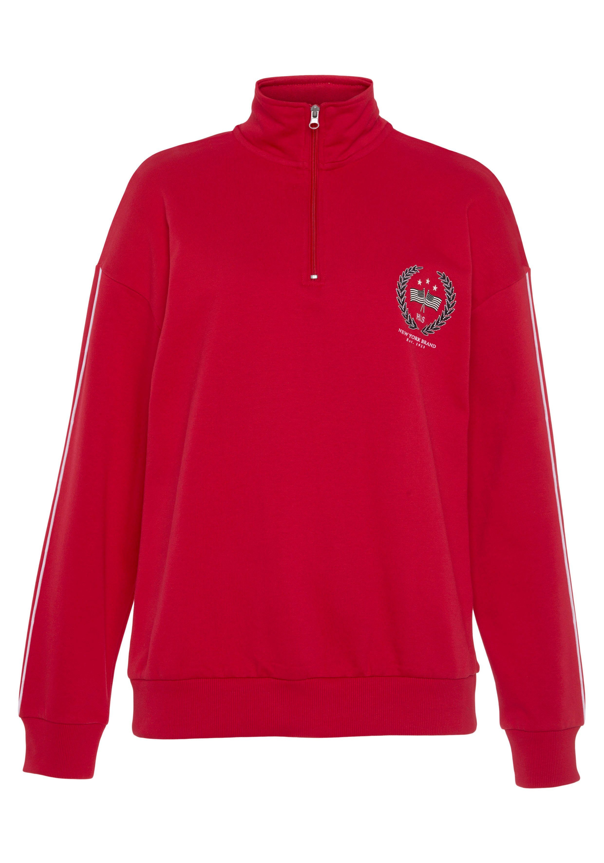 Loungeanzug rot Troyerkragen -Loungeshirt und Stickerei, mit H.I.S Sweatshirt