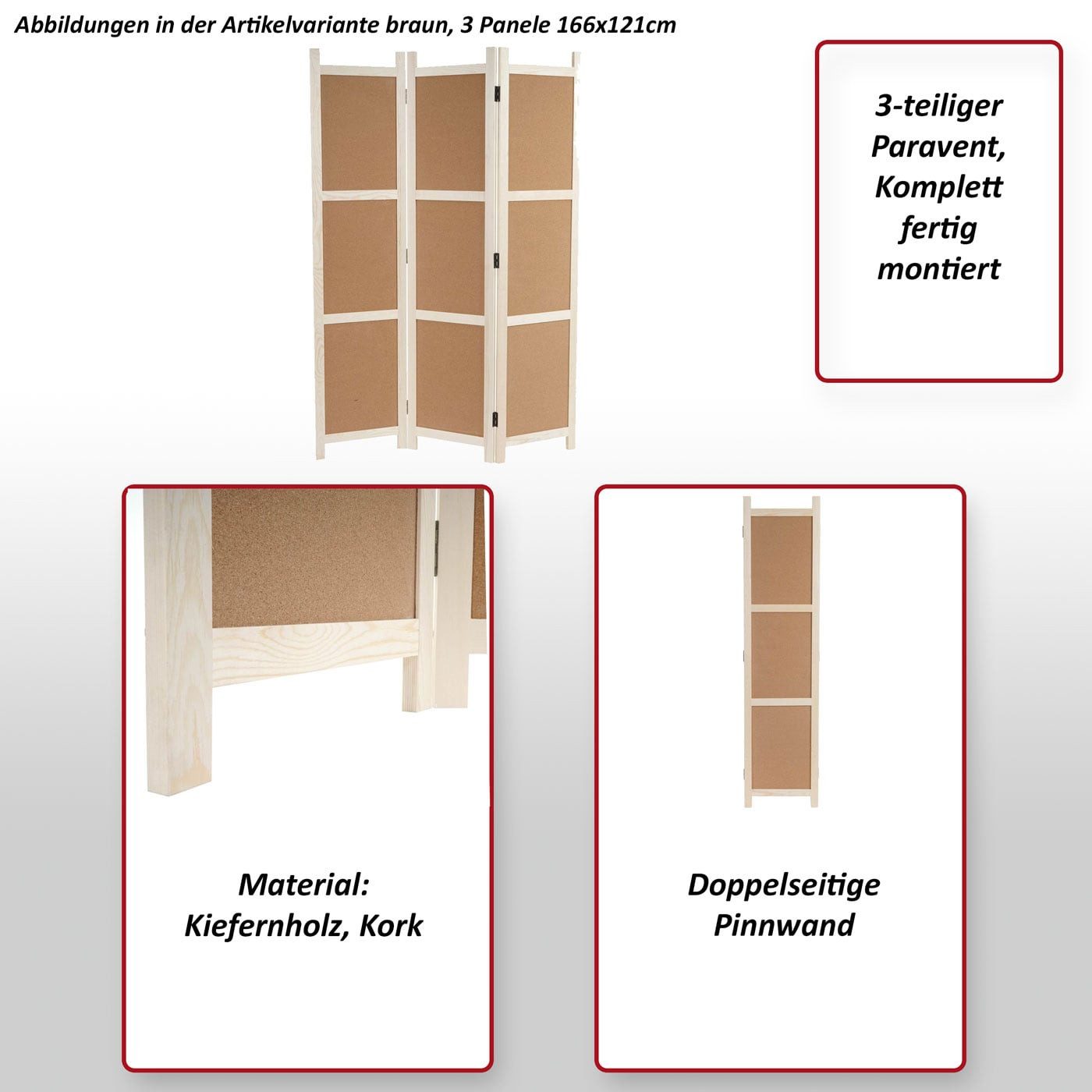 MCW Paravent MCW-G52, Doppelseitige Pinnwand, Optische Vergrößerung des vorhandenen Raums