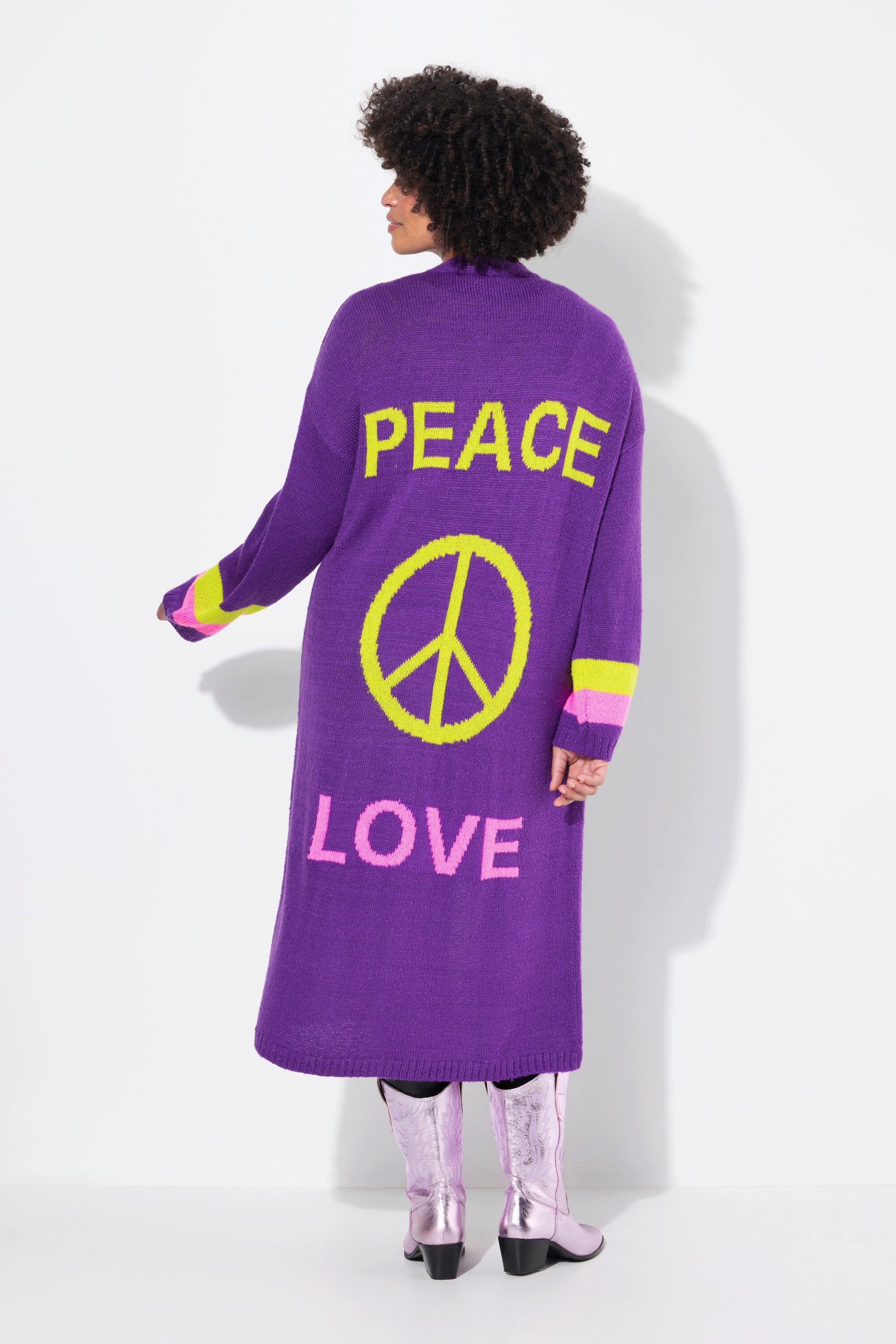 Angel of Style Cardigan Long-Strickjacke Rücken Peace-Motiv offene Form