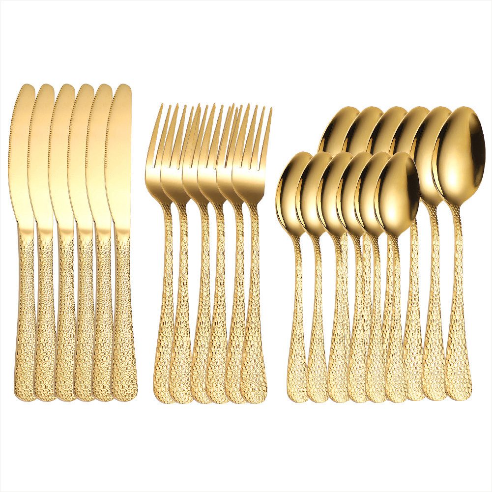 KingLux Besteck-Set 24teilig Hammered Besteck Set glänzend Essbesteck für 6 Personen (24-tlg), 6 Personen, Edelstahl