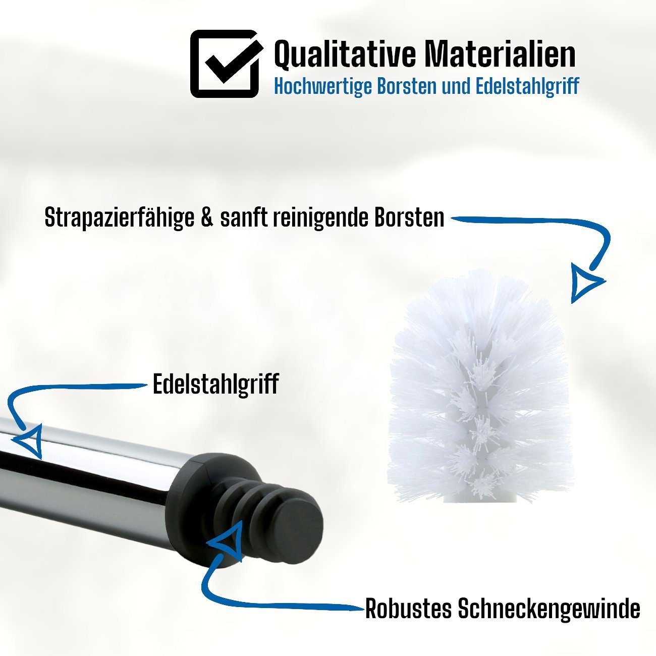 Daloual WC-Reinigungsbürste Ersatzbürstenköpfe Ø 6,5 cm inklusive Edelstahlgriff, Badezimmer, Gäste-WC, (Vorteils-Set, 4-tlg), Auswechselbarer Bürstenkopf, hoch – Bild 5 von 5