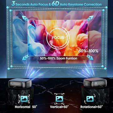 XJ-HOME Full HD, 4K Heimkino Autofokus/Trapezkorrektur, 5G WiFi Bluetooth Portabler Projektor (25000 lm, 25000:1, 1920*1080 px, Kompatibel mit Smartphone/Laptop/TV Stick/HDMI)