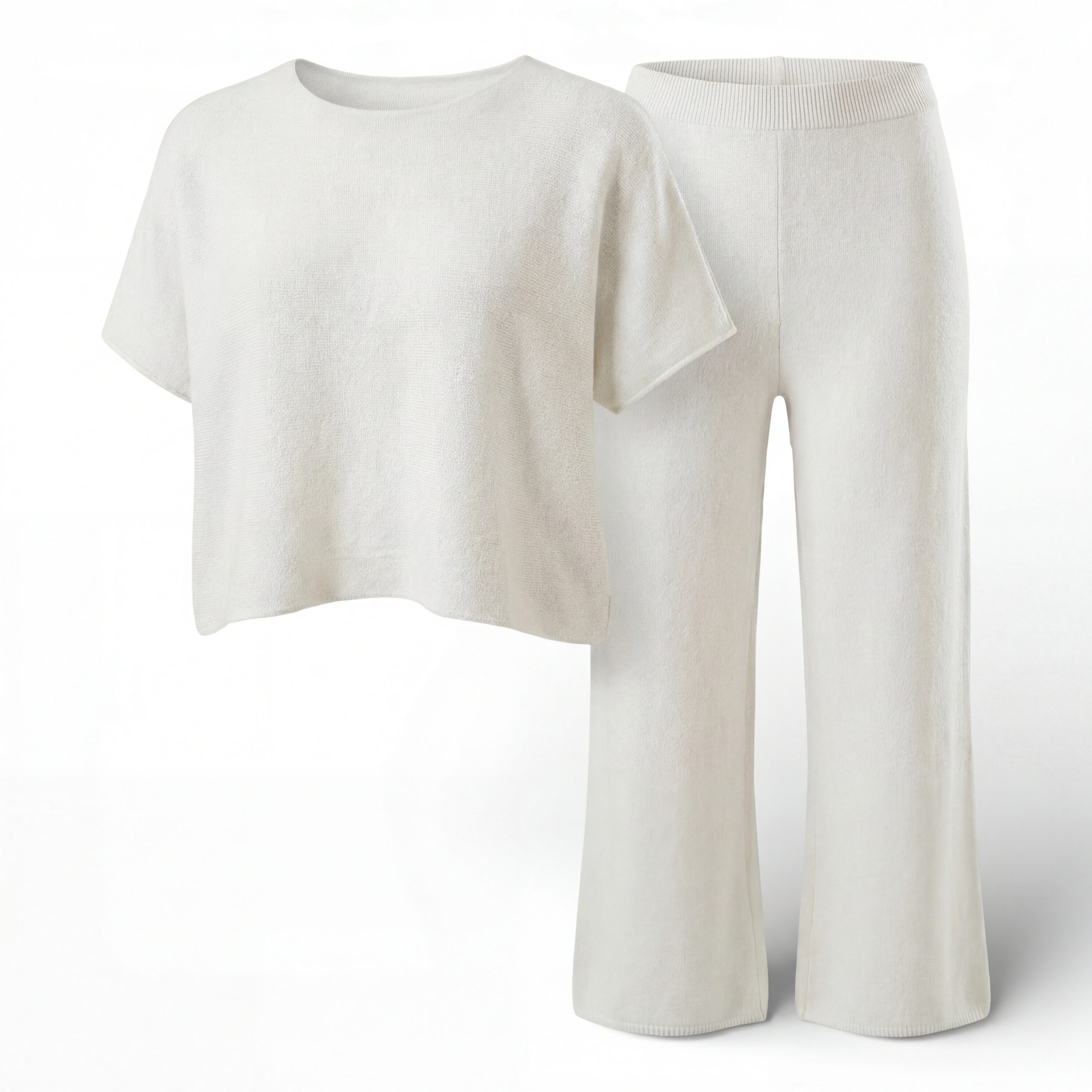 OriginalYou Loungeanzug Damen Feinstrick Set 2-teilig Strickhose mit Stretchbund Kurzarm Shirt One Size Passform 36–40 (36-38 Relaxed, 38-40 Regular)