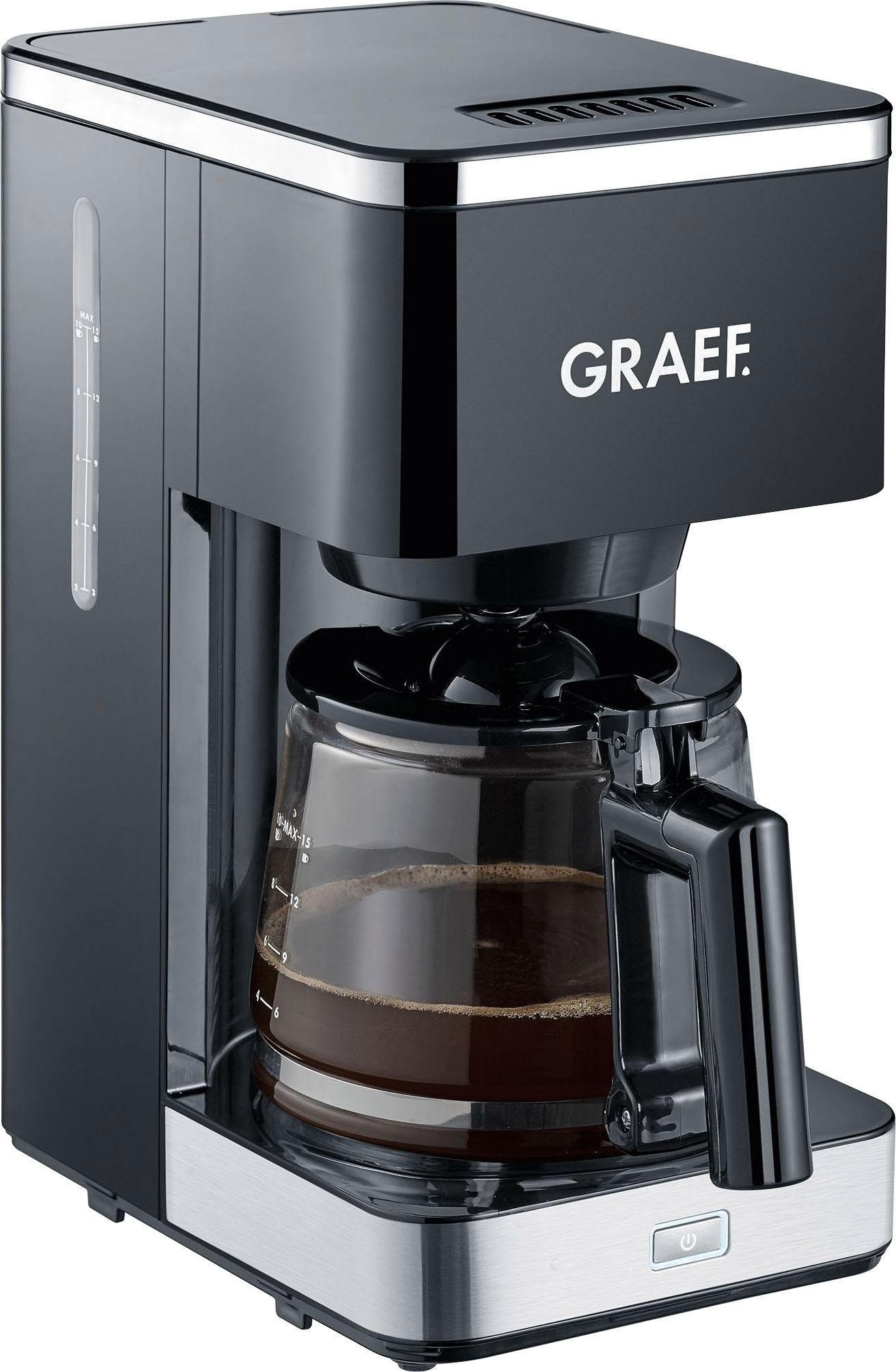 Graef Filterkaffeemaschine FK 402, mit ohne Vorbrühfunktion 1x4, volle Korbfilter 1,25l Bitterstoffe schwarz, Aroma-Entfaltung Kaffeekanne, für Glaskanne