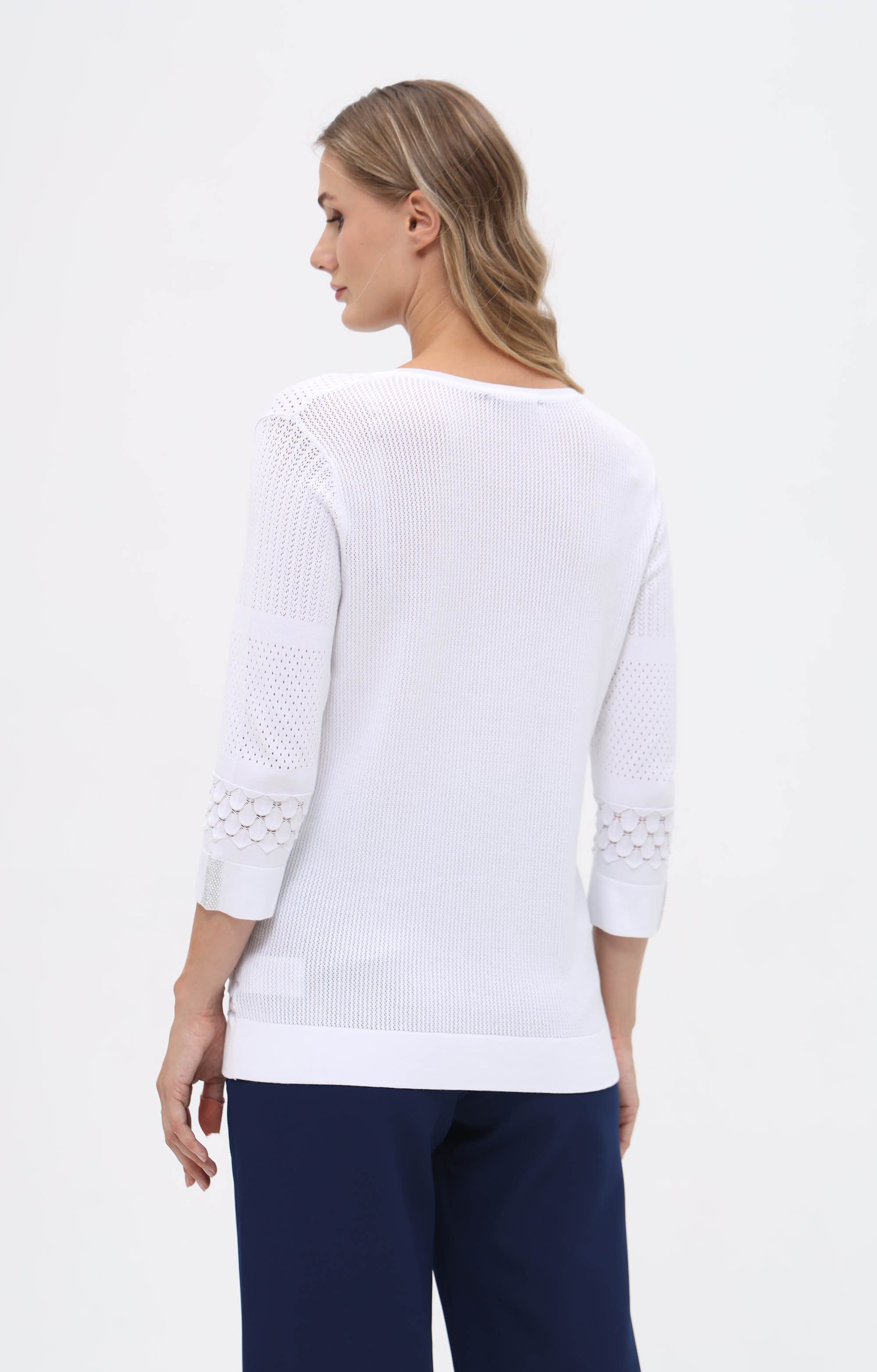 Passioni 3/4 Arm-Pullover mit Strukturmuster und Strassdetails