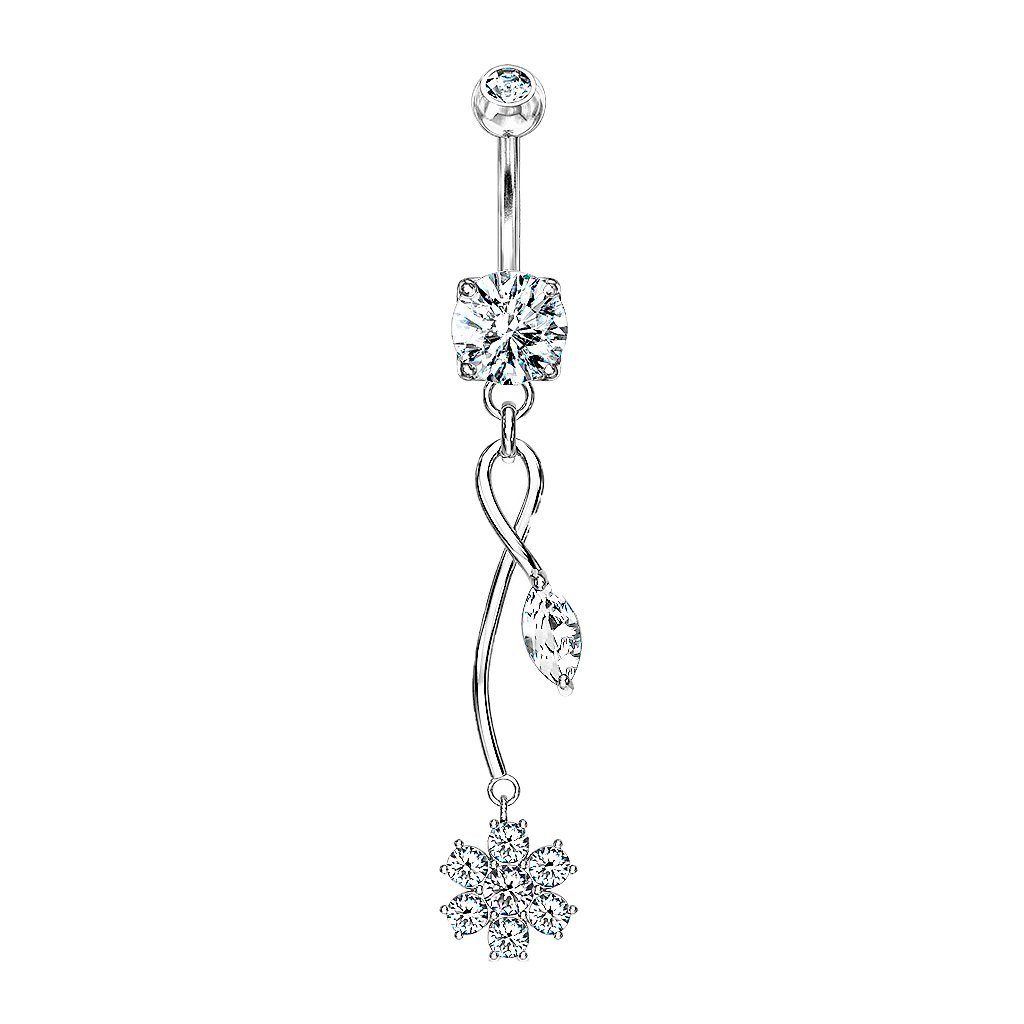 Taffstyle Bauchnabelpiercing Bauchnabelpiercing mit Kristall Blüten, Bauchnabelpiercing Bauch Banane Stecker Anhänger Blumen Blüten Lang