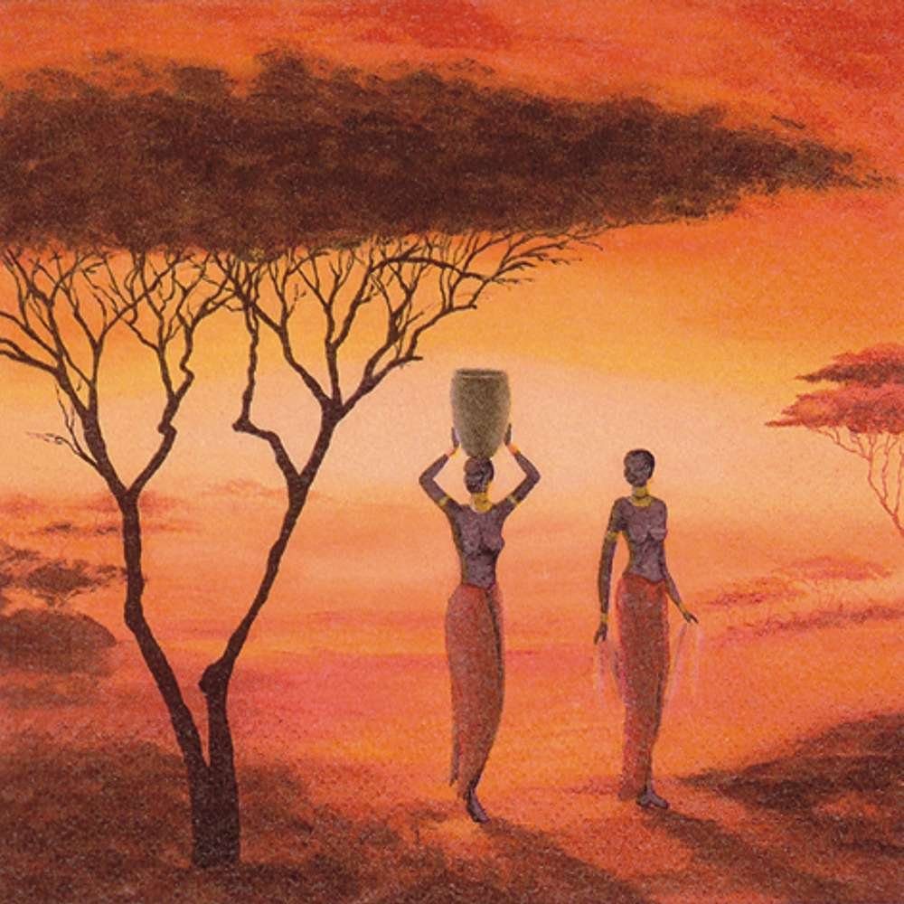 Linoows Papierserviette 20 Servietten Afrika, Sonnenaufgang in der Savanne, (Packung), Motiv Afrika, Sonnenaufgang in der Savanne