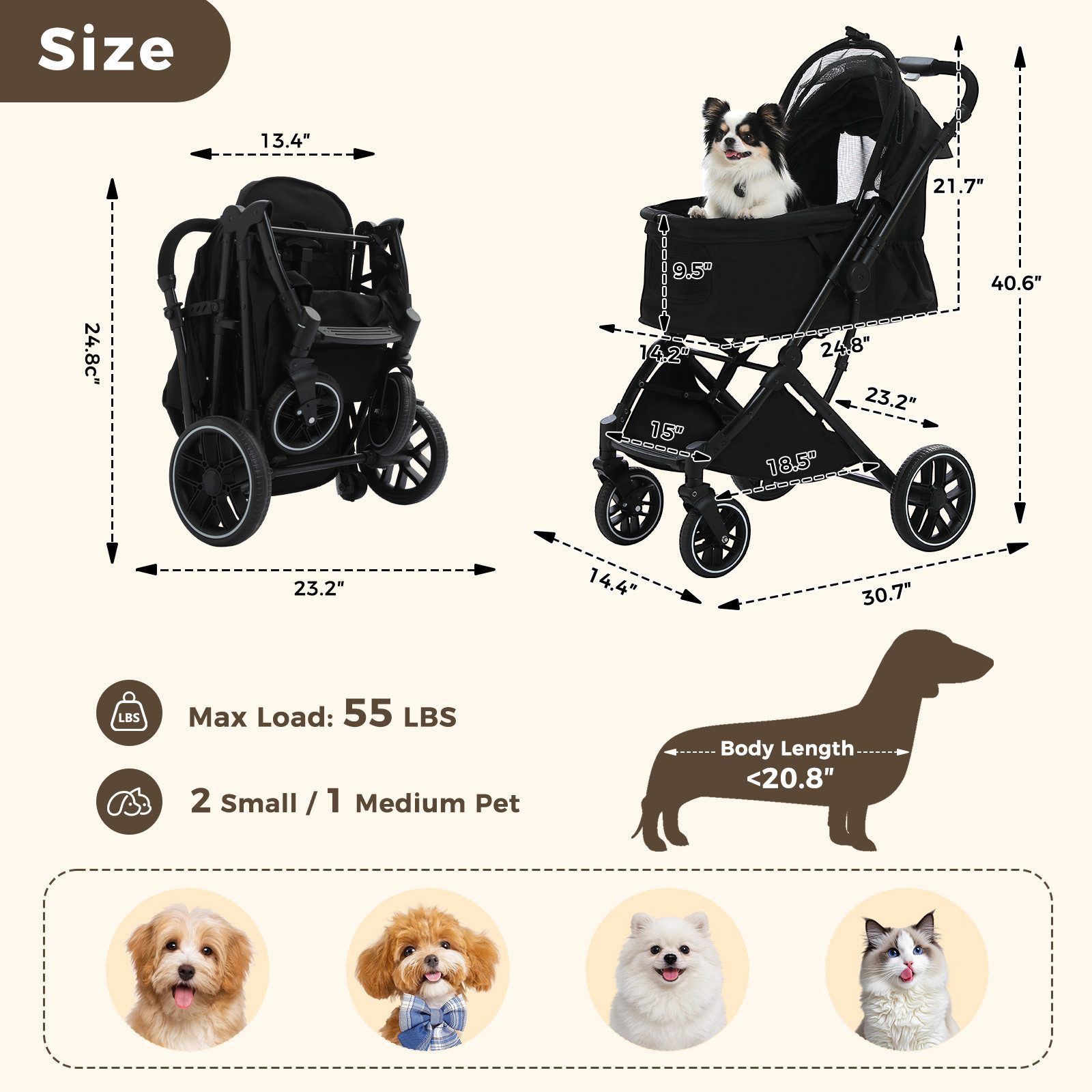 PAWZ Road Hundebuggy PAWZ Road Hundewagen, 30 kg, faltbar, All-Terrain-Räder – Bild 3 von 5