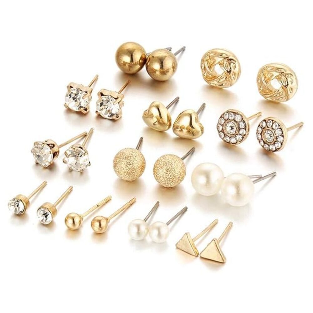 YouBella Ohrhänger-Set Satz von 24 vergoldeten Ohrstecker Tops Ohrring (Satz von 24 vergoldeten Ohrstecker Tops, Für Frauen & Mädchen, Geschenk & Hochzeit), Mod – Bild 2 von 5