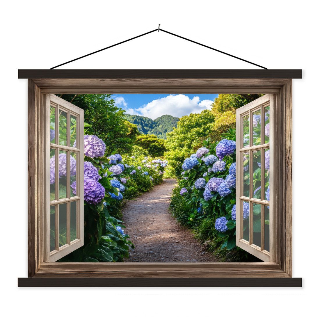 Poster Durchblick - Hortensie - Weg - Natur