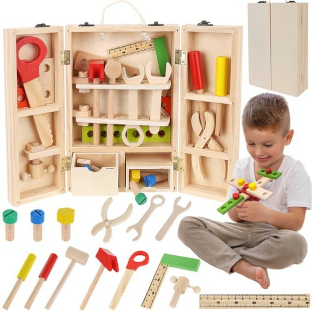 ISO TRADE Lernspielzeug Box Holzwerkzeuge Kinderspielzeug (Spar-Set, 58-St., lernen), beim Spielen eine hervorragende pädagogische Rolle