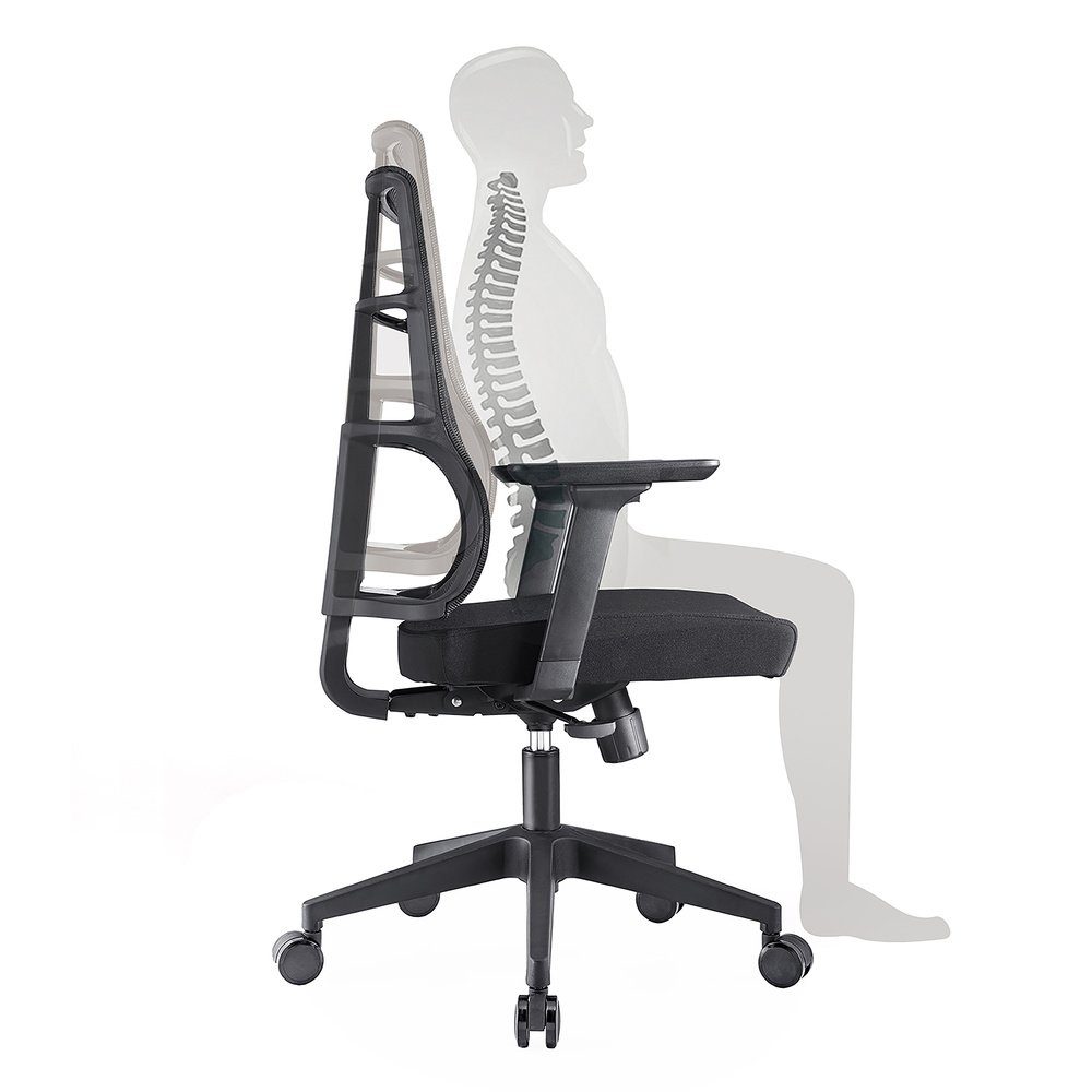 (1 Schwarz Stoff/Netzstoff Profi ergonomisch OFFICE Schreibtischstuhl Drehstuhl SPINIO St), hjh Bürostuhl