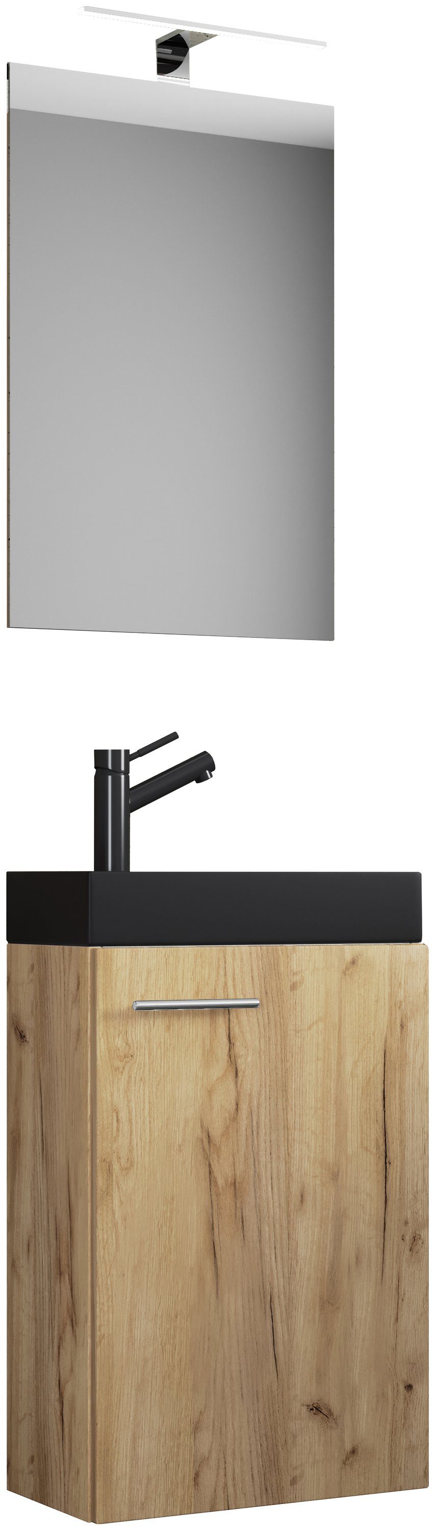 VCM Badmöbel-Set 3tlg Waschtisch Slito SP Toilette schmal Schwarz, (3-St., 1x Unterschrank 1x Waschbecken 1x Spiegel)