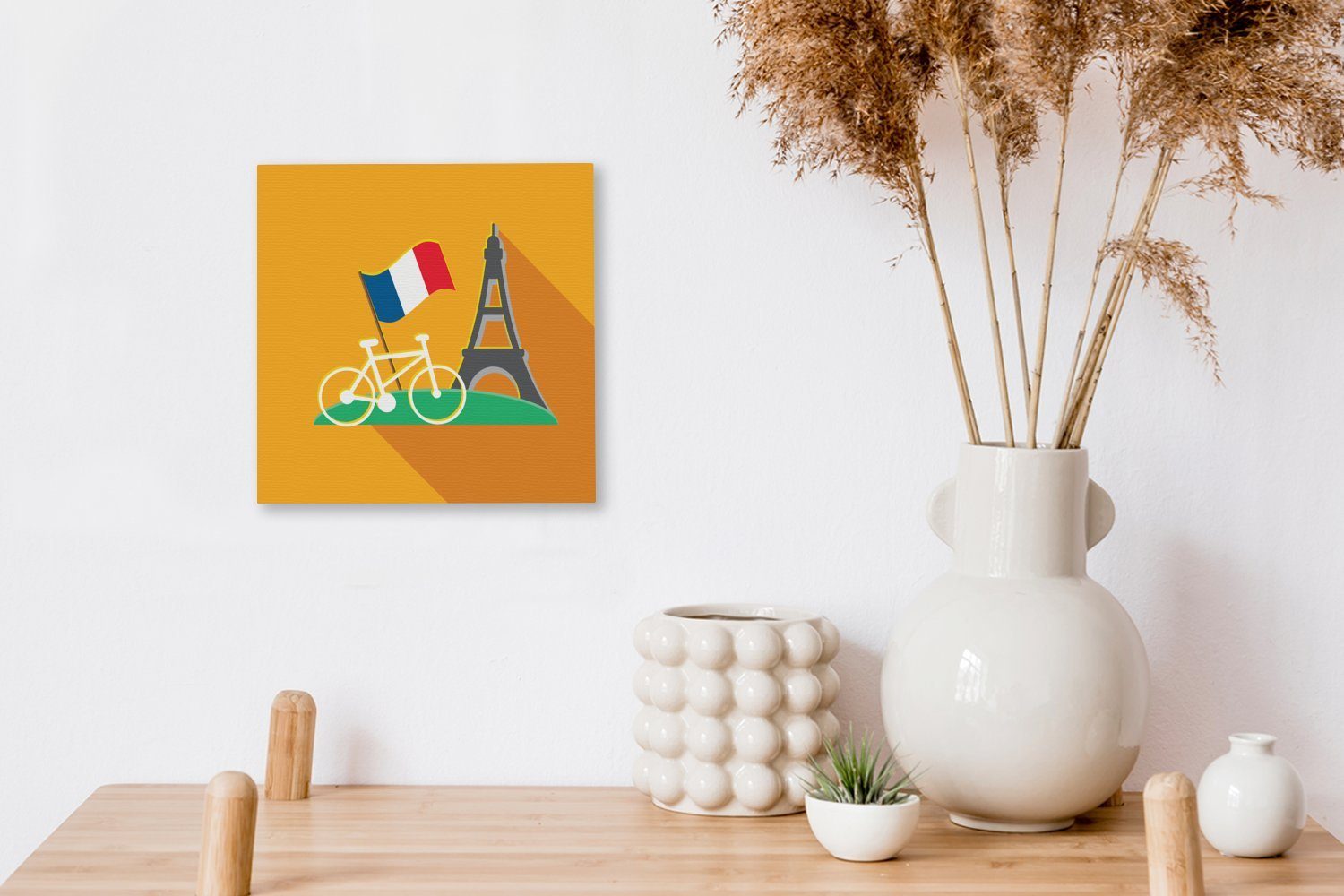 Leinwand Illustration St), Eine und mit (1 Schlafzimmer Wohnzimmer OneMillionCanvasses® Flagge Leinwandbild Eiffelturm Bilder für Fahrrad,
