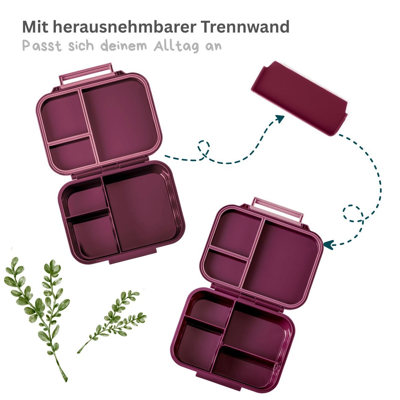 LEKKABOX Lunchbox Mini Kinder Bentobox, 3 Fächer - Brotdose Vesperdose Brotbüchse, Für feuchte Lebensmittel auslaufsicher, inkl. extra Trenner