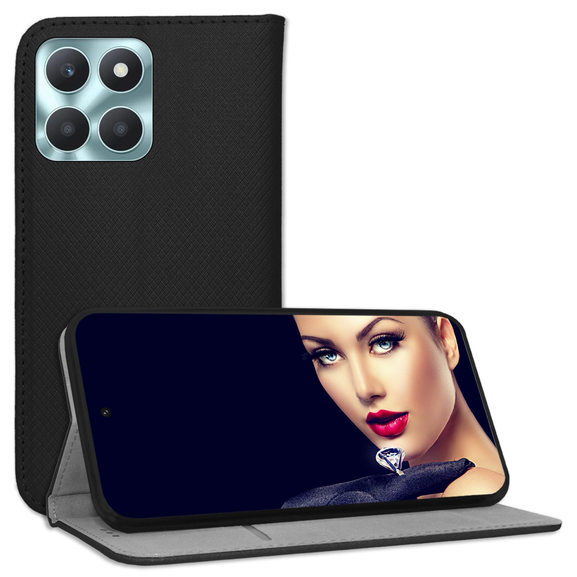 mtb more energy Smartphone-Hülle Smart Magnet für Honor X6a, Schwarz, Bookstyle Klapphülle Cover Wallet Case aus Kunstleder